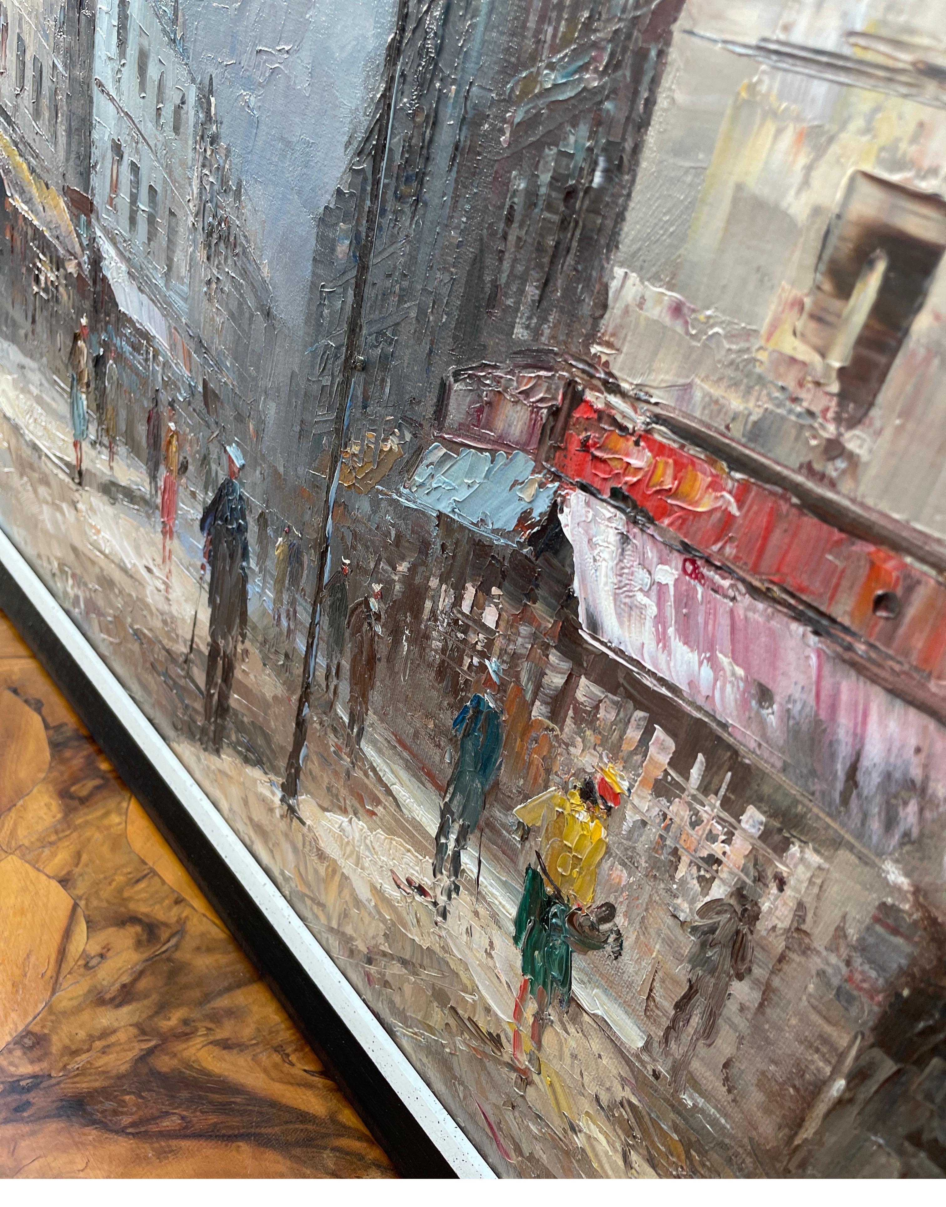 Mid Century Original Oil Painting of Paris Street Scene 8