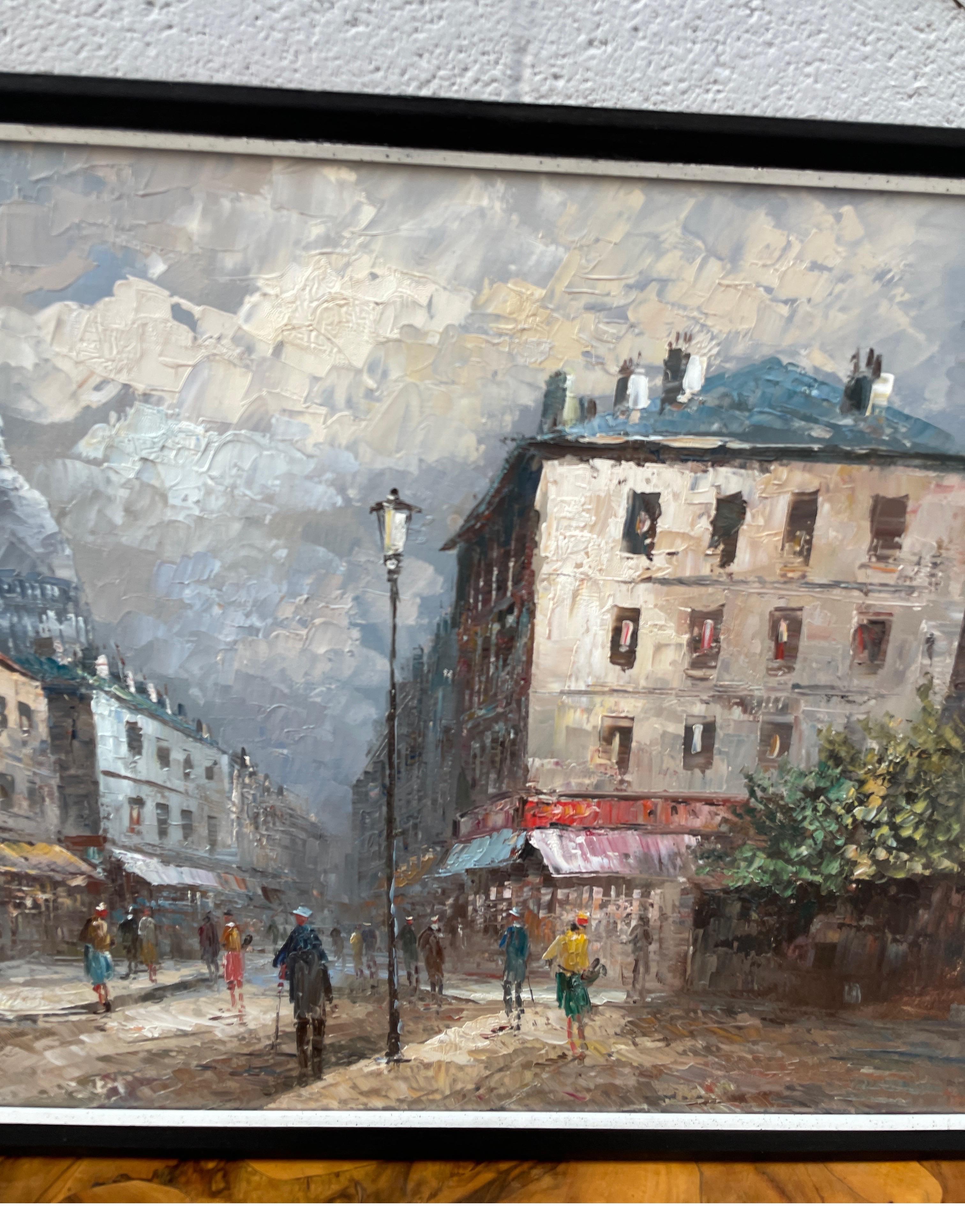 French Mid Century Original Oil Painting of Paris Street Scene