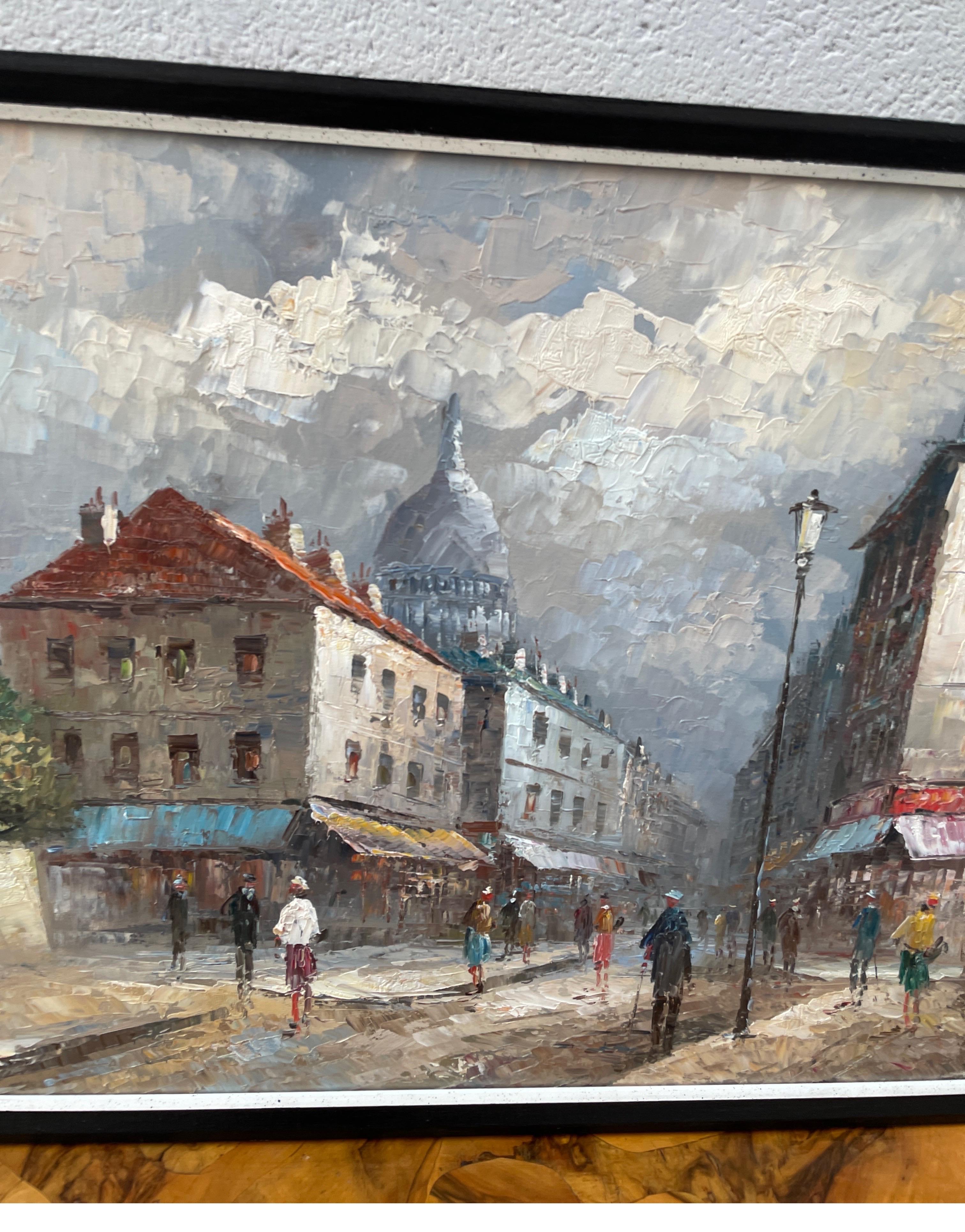20th Century Mid Century Original Oil Painting of Paris Street Scene
