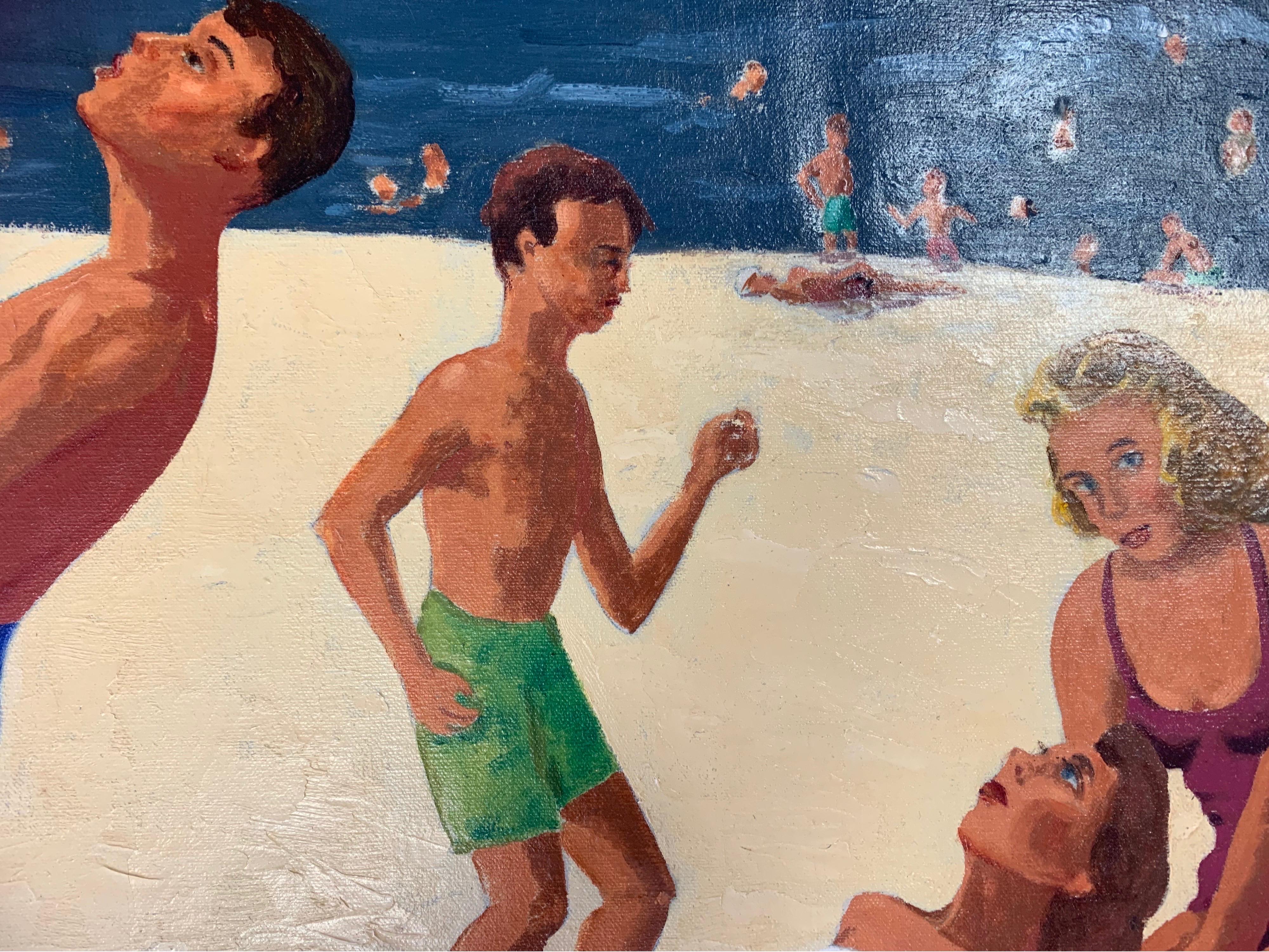 Mid Century Original Oil Painting of Wonderful Bright Beach Scene 1