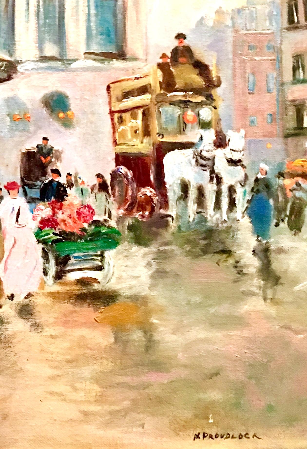 Mid-Century Original Oil On Canvas Painting Paris Street Scene By, N. Proudlock In Good Condition For Sale In West Palm Beach, FL