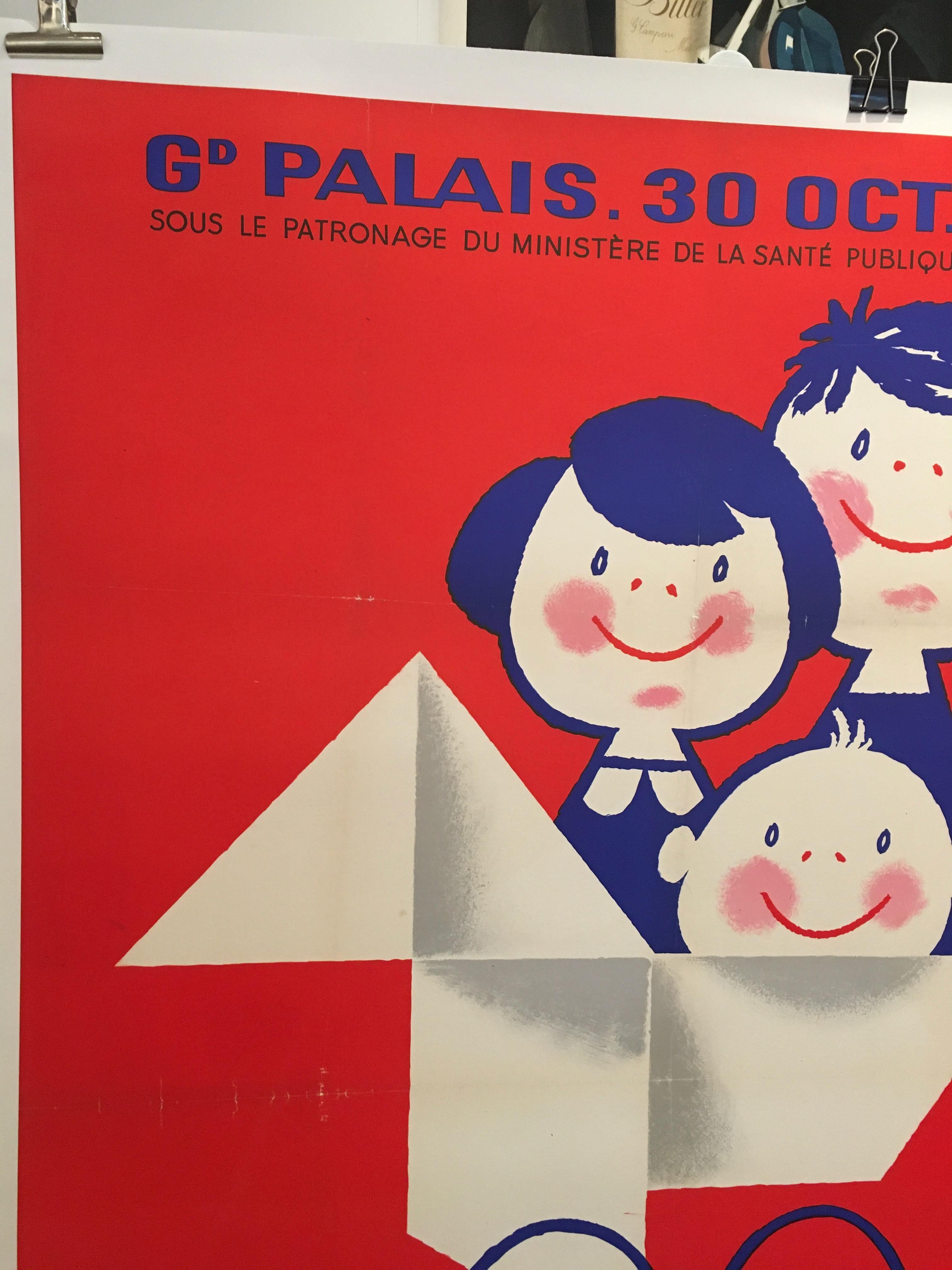 International Style Midcentury Original Vintage French Poster, 'Salon De L’enfance' by Seguin For Sale