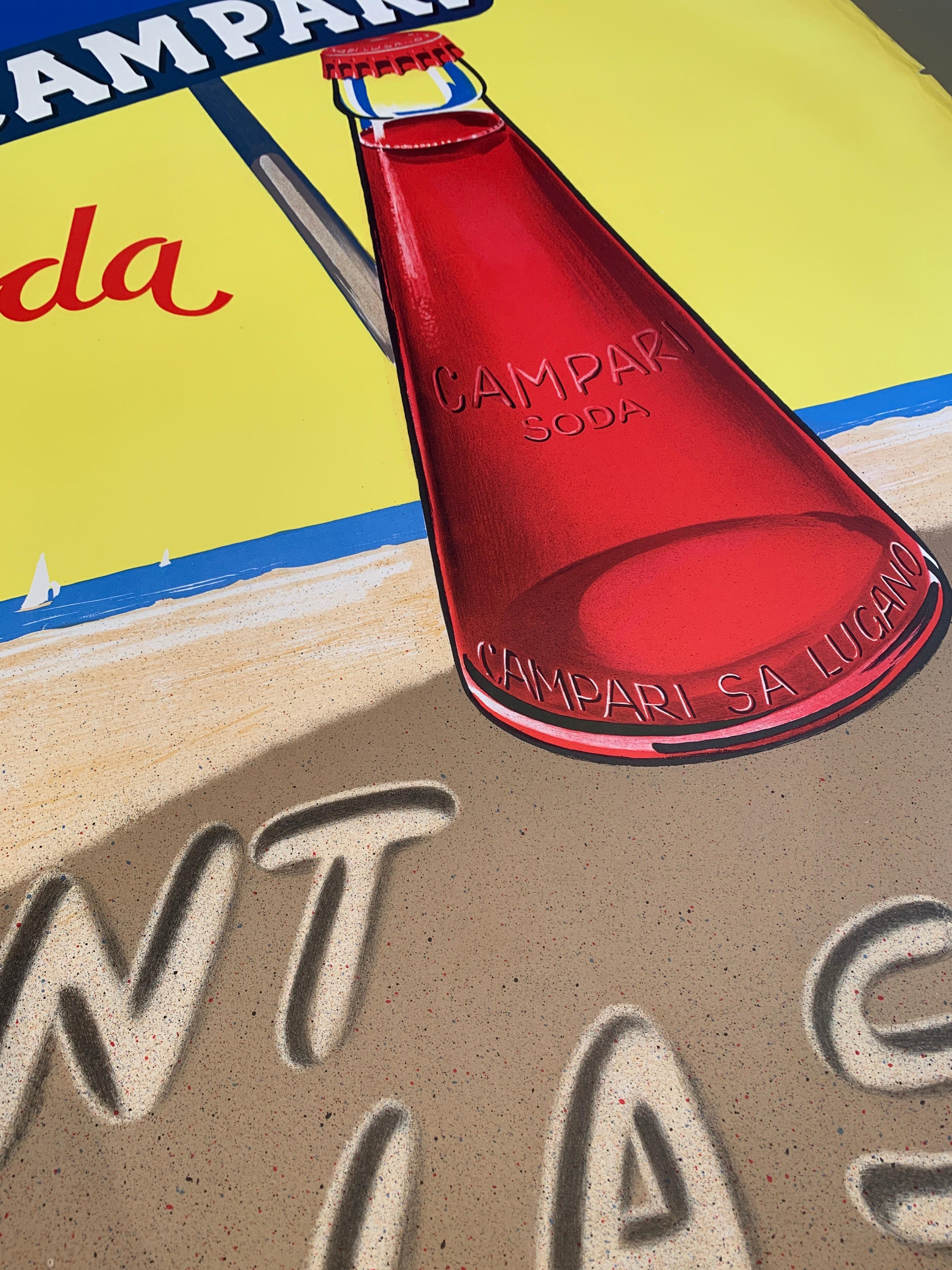 Póster Vintage Original de Mediados de Siglo, 'Sombrilla de playa Campari Soda' en Bueno estado para la venta en Melbourne, Victoria