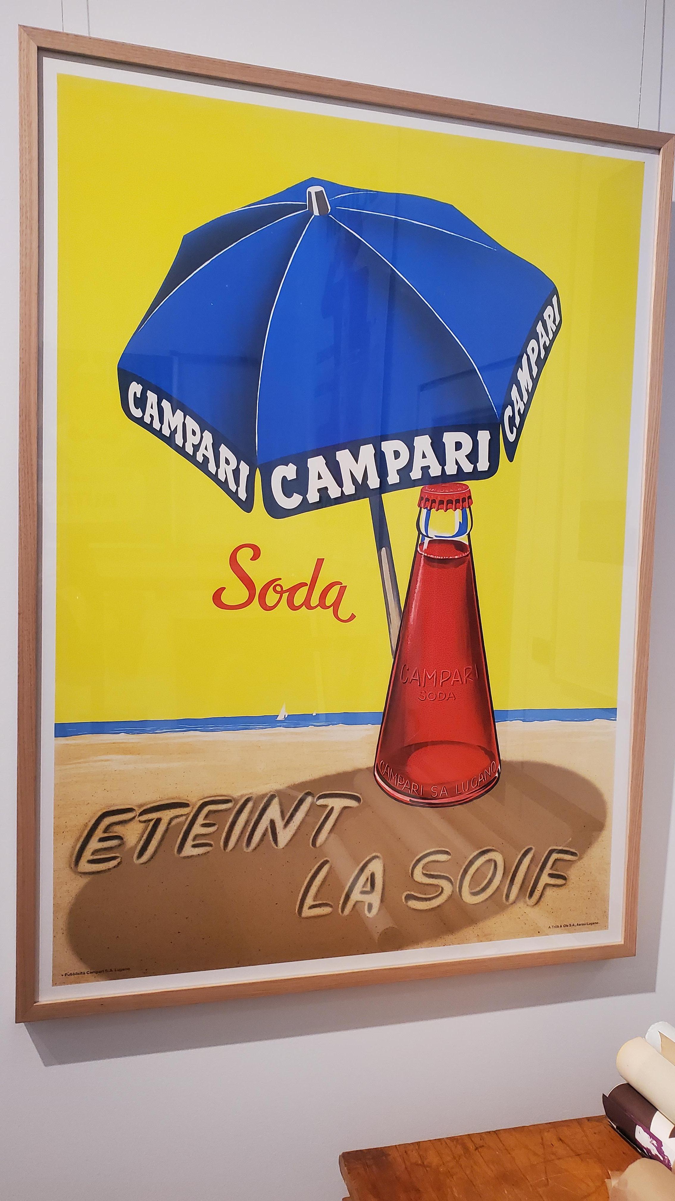 Póster Vintage Original de Mediados de Siglo, 'Sombrilla de playa Campari Soda' en venta 1
