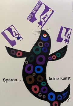 Mid-Century Original Vintage Swiss Advertising Poster Piatti BASLER RABATTMARKE