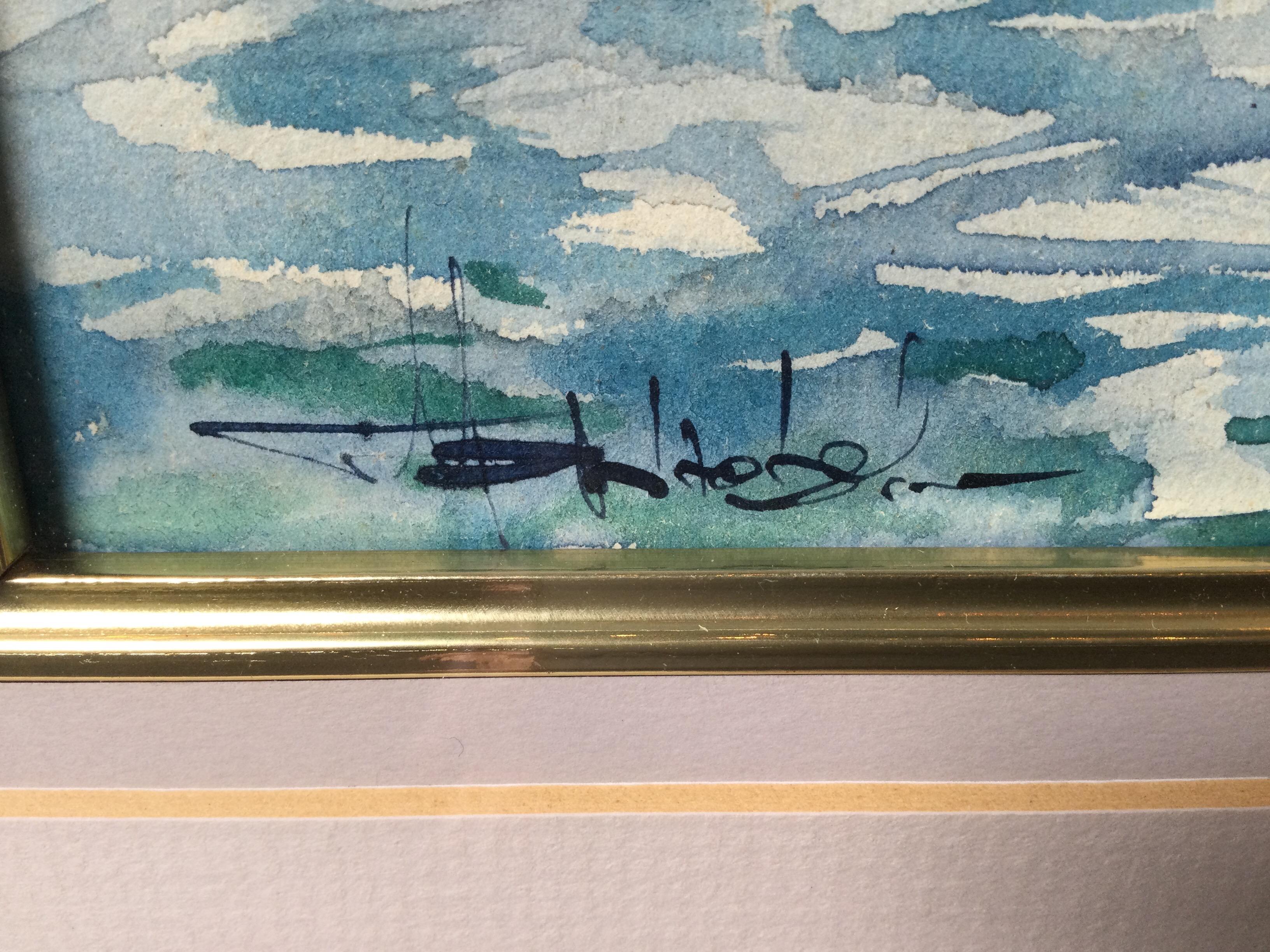 Mid-Century Original Watercolor of the New York City Skyline Signed Lower Right For Sale 3