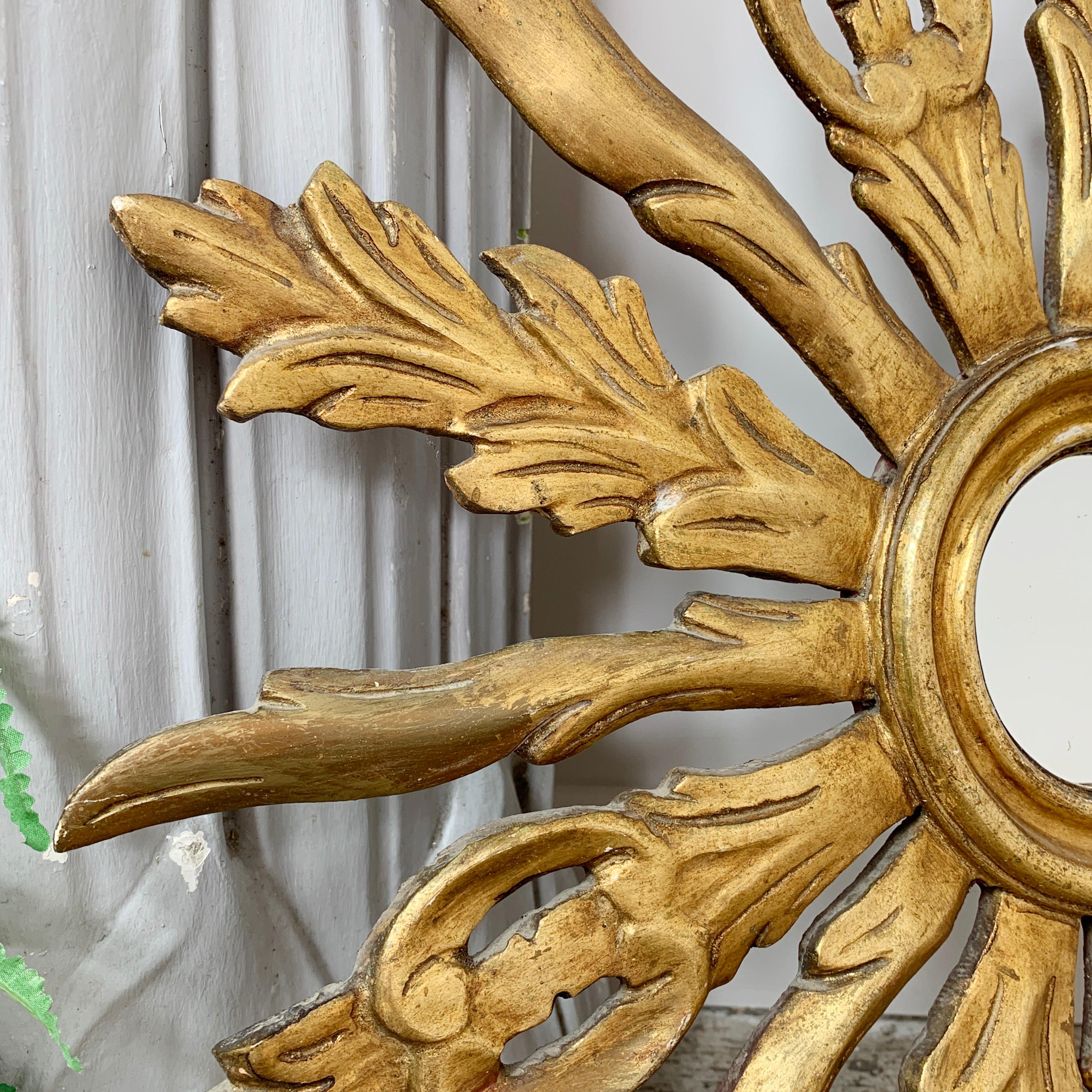Mid-Century Modern Mid Century Ornate French Wooden Sunburst Mirror