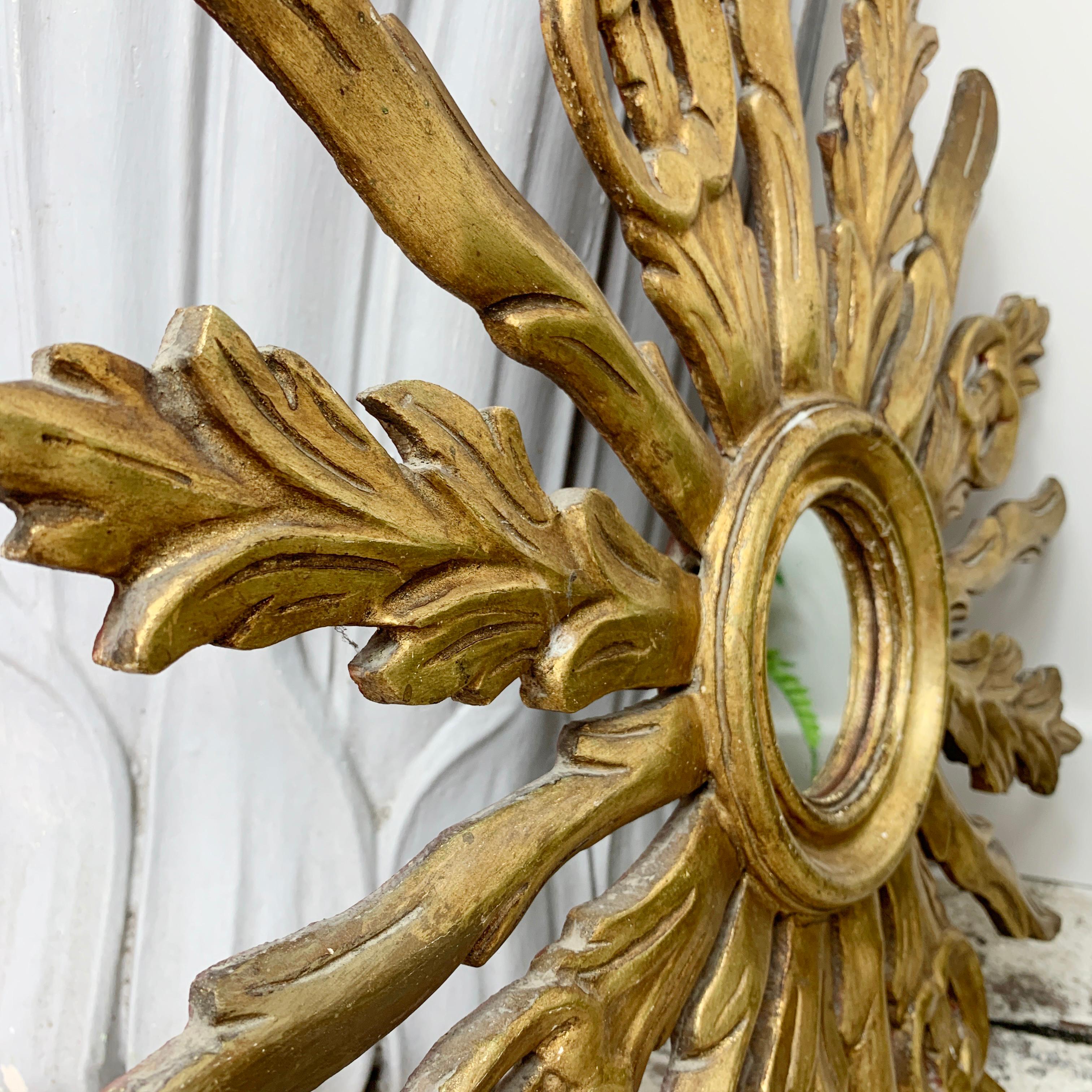 Mid Century Ornate French Wooden Sunburst Mirror 1