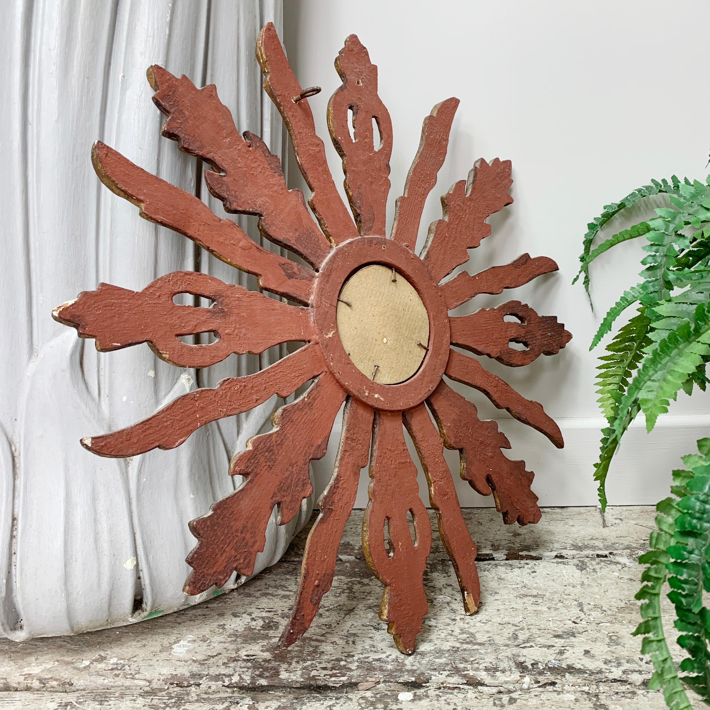 Mid Century Ornate French Wooden Sunburst Mirror 2