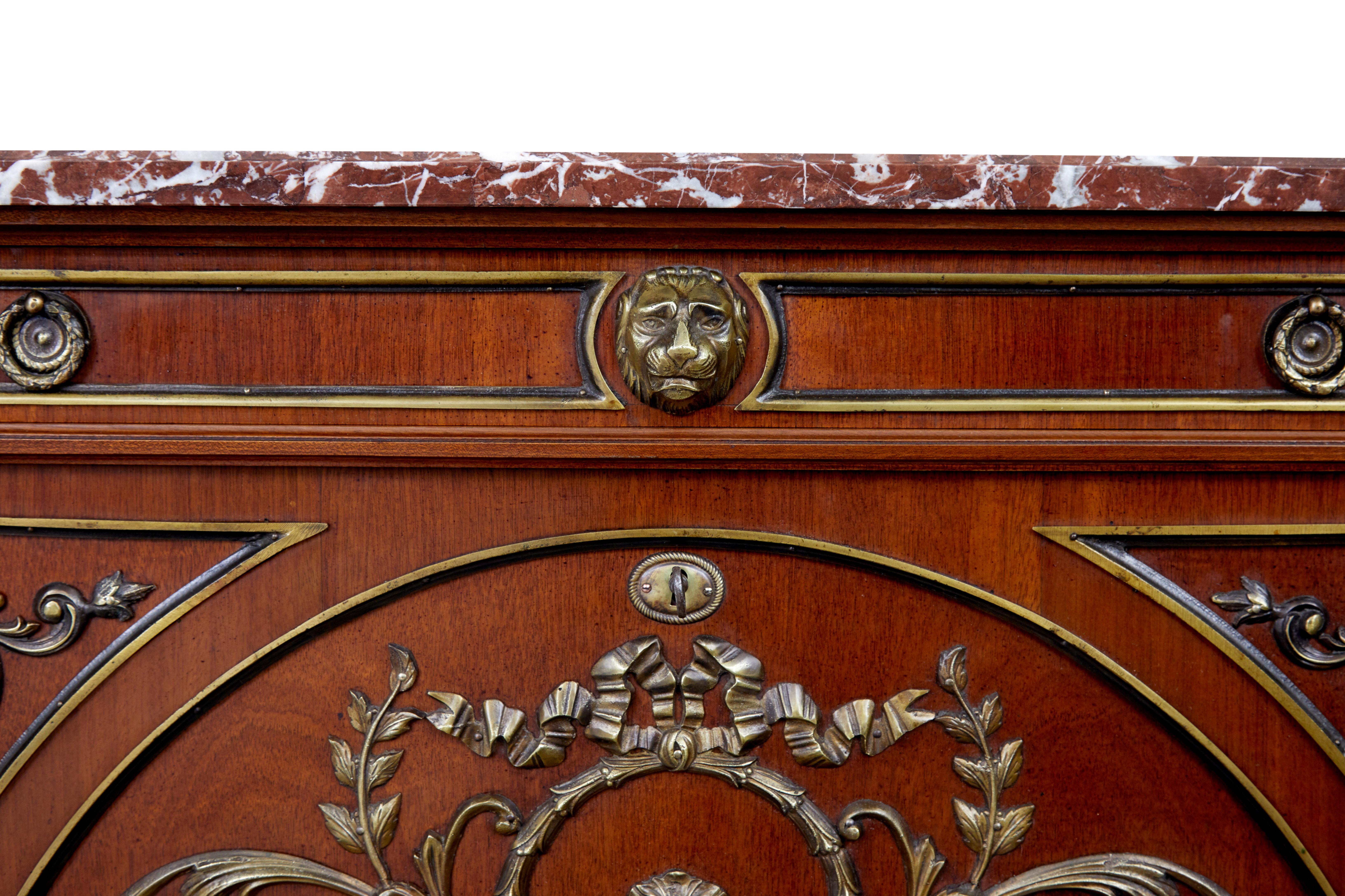 Midcentury Ornate Mahogany Marble Top Chest of Drawers For Sale 2