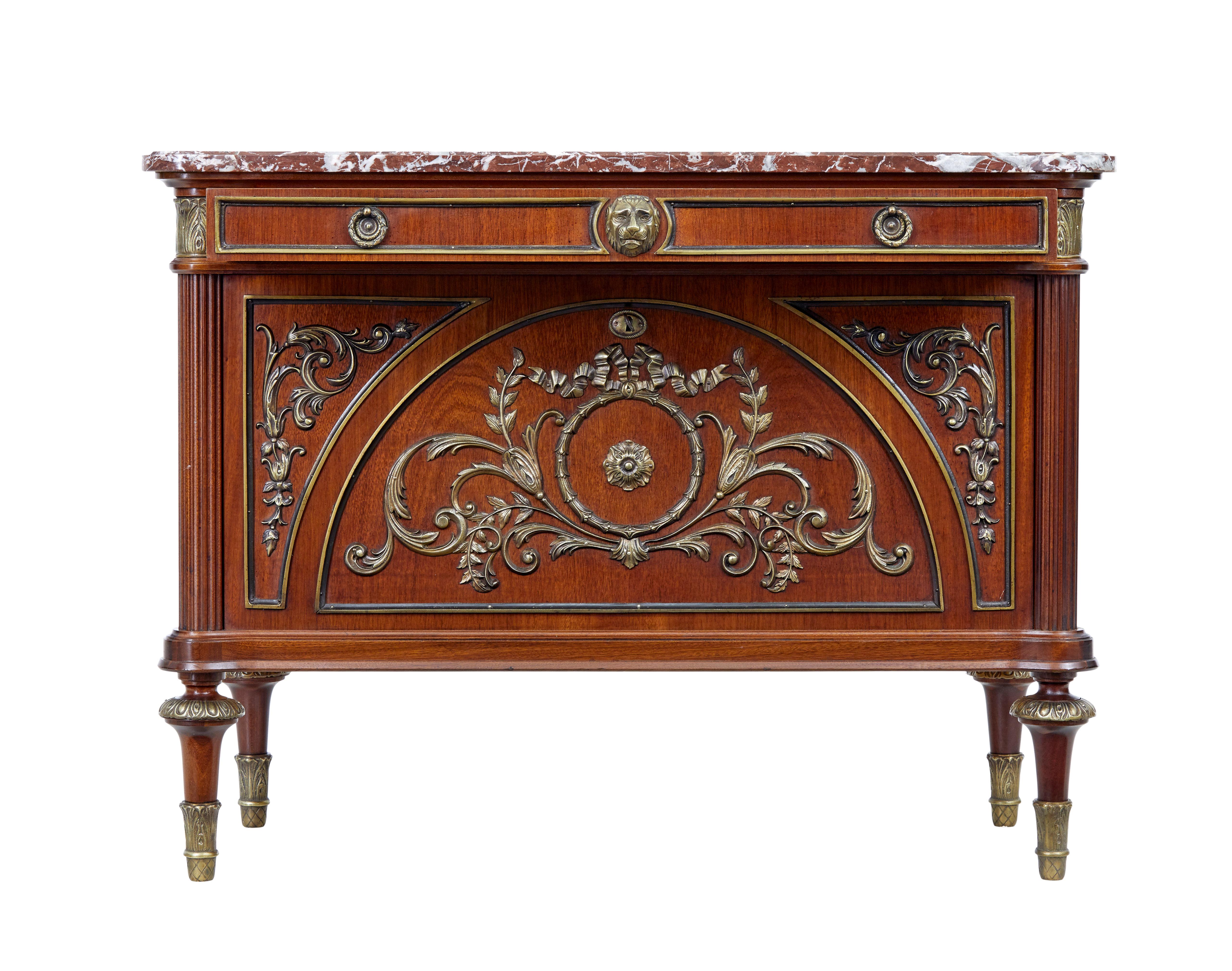 Rococo Midcentury Ornate Mahogany Marble Top Chest of Drawers For Sale