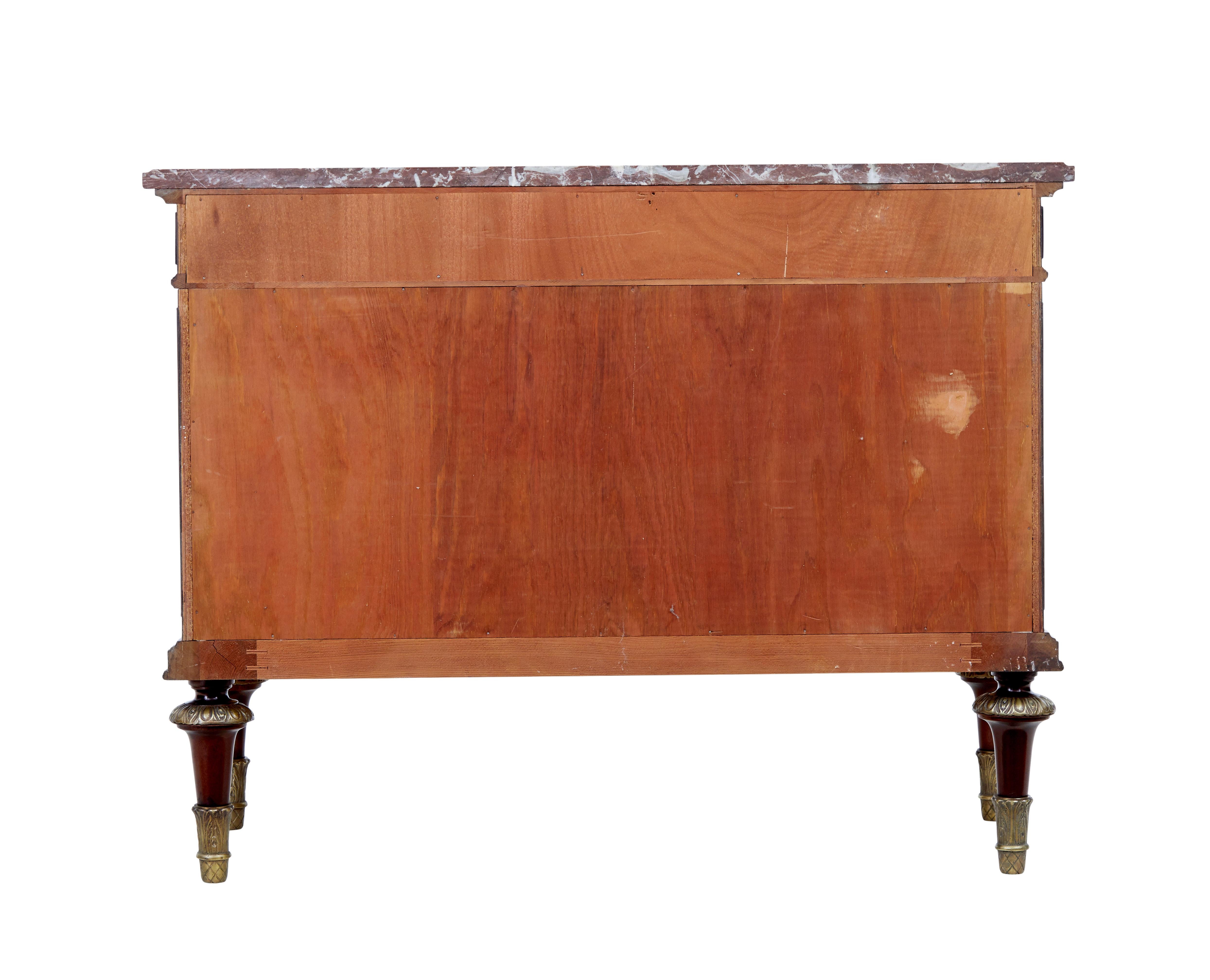 20th Century Midcentury Ornate Mahogany Marble Top Chest of Drawers For Sale