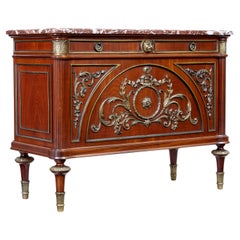 Mid century ornate mahogany marble top chest of drawers