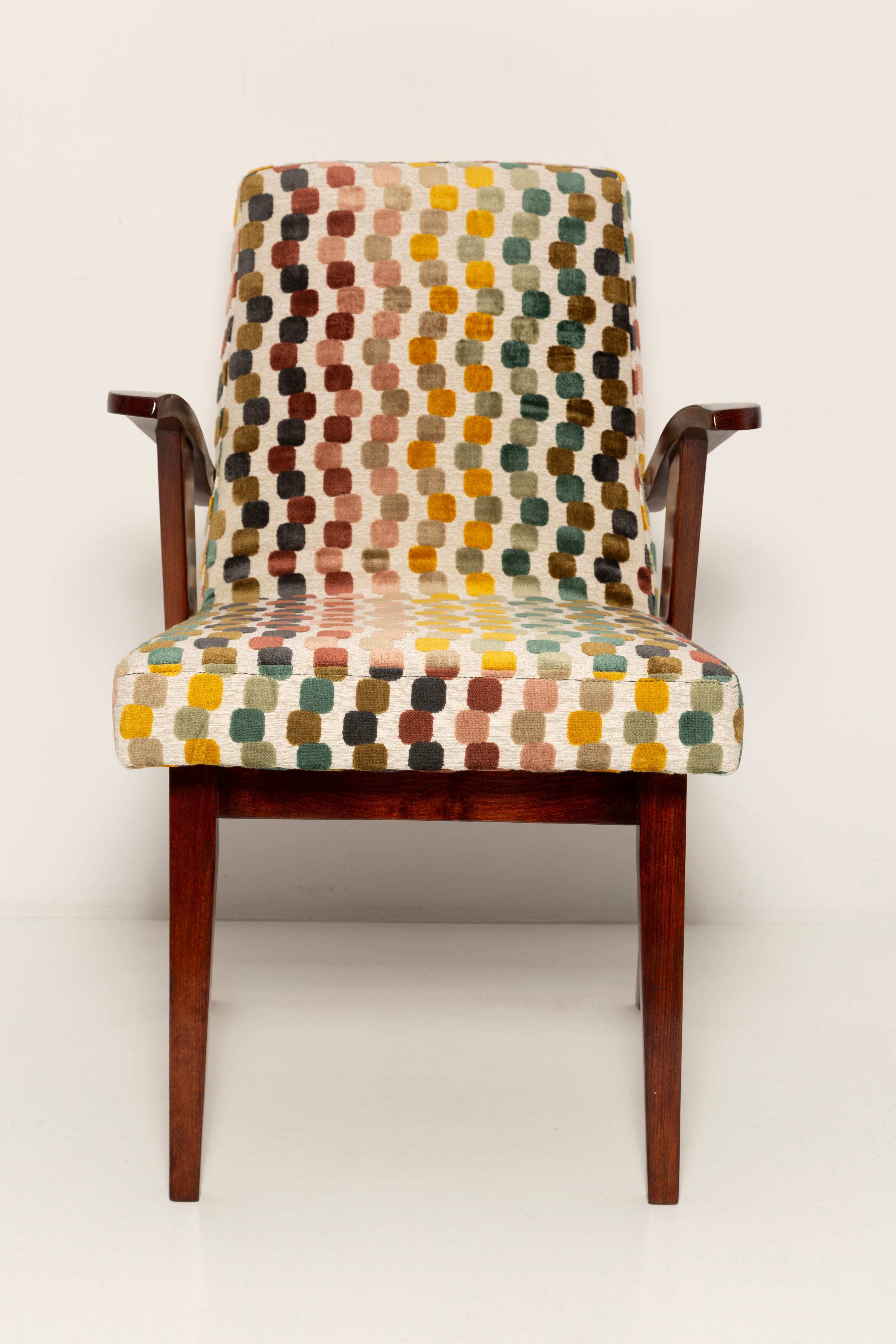 Mid-Century Modern Mid Century Orphisme Multicolored Velvet Armchair by M. Puchala, Europe, 1960s For Sale