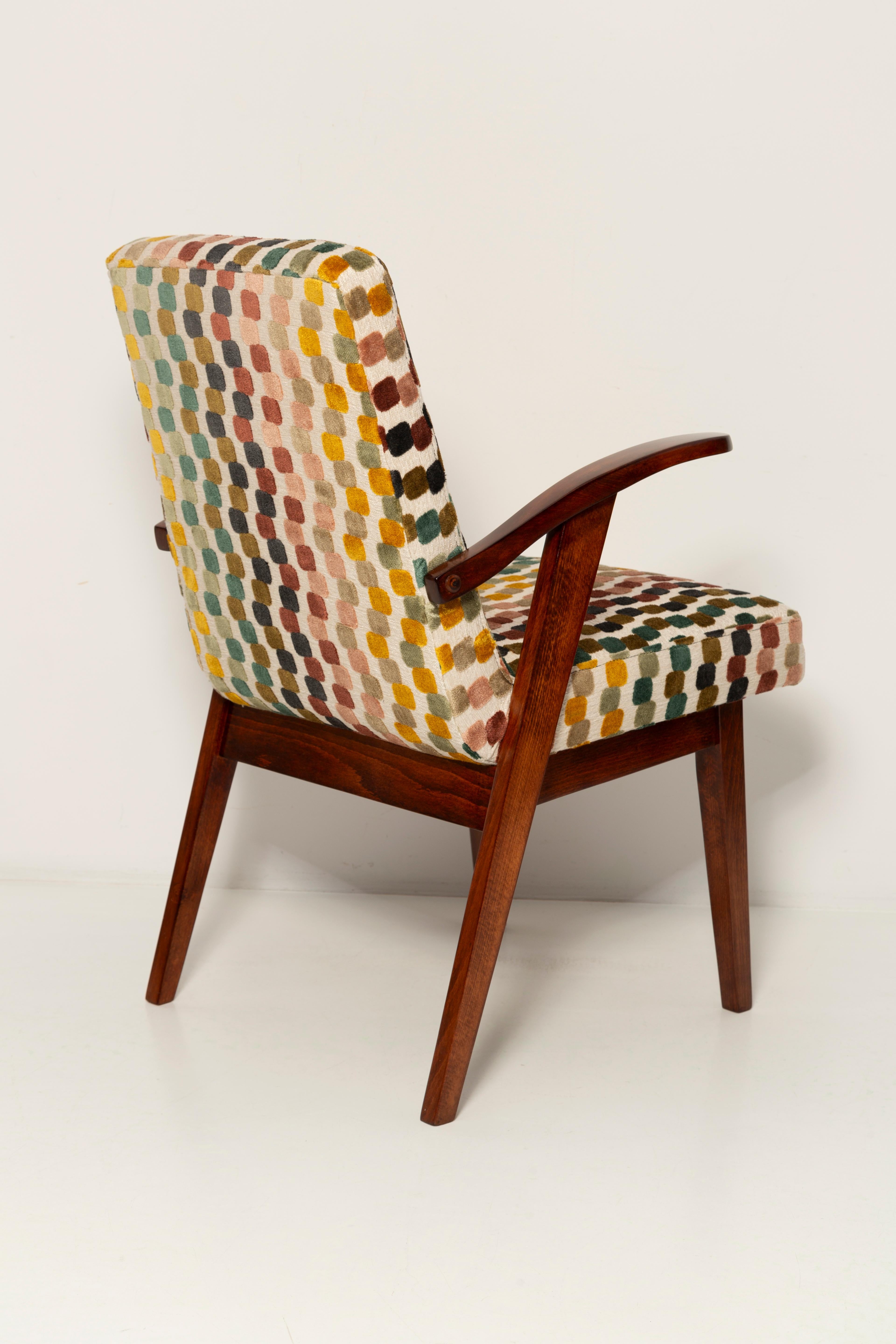 20th Century Mid Century Orphisme Multicolored Velvet Armchair by M. Puchala, Europe, 1960s For Sale
