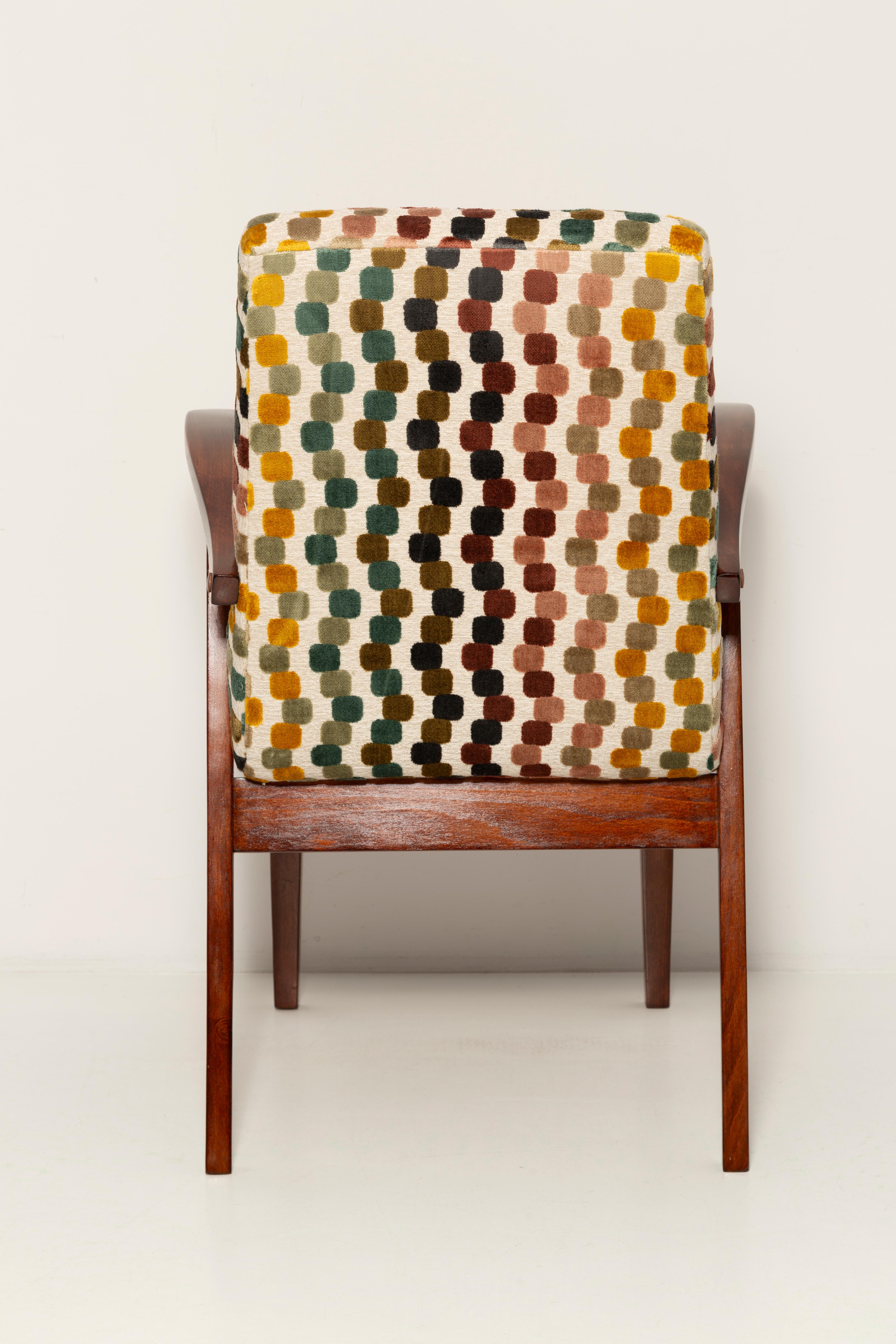 Textile Mid Century Orphisme Multicolored Velvet Armchair by M. Puchala, Europe, 1960s For Sale