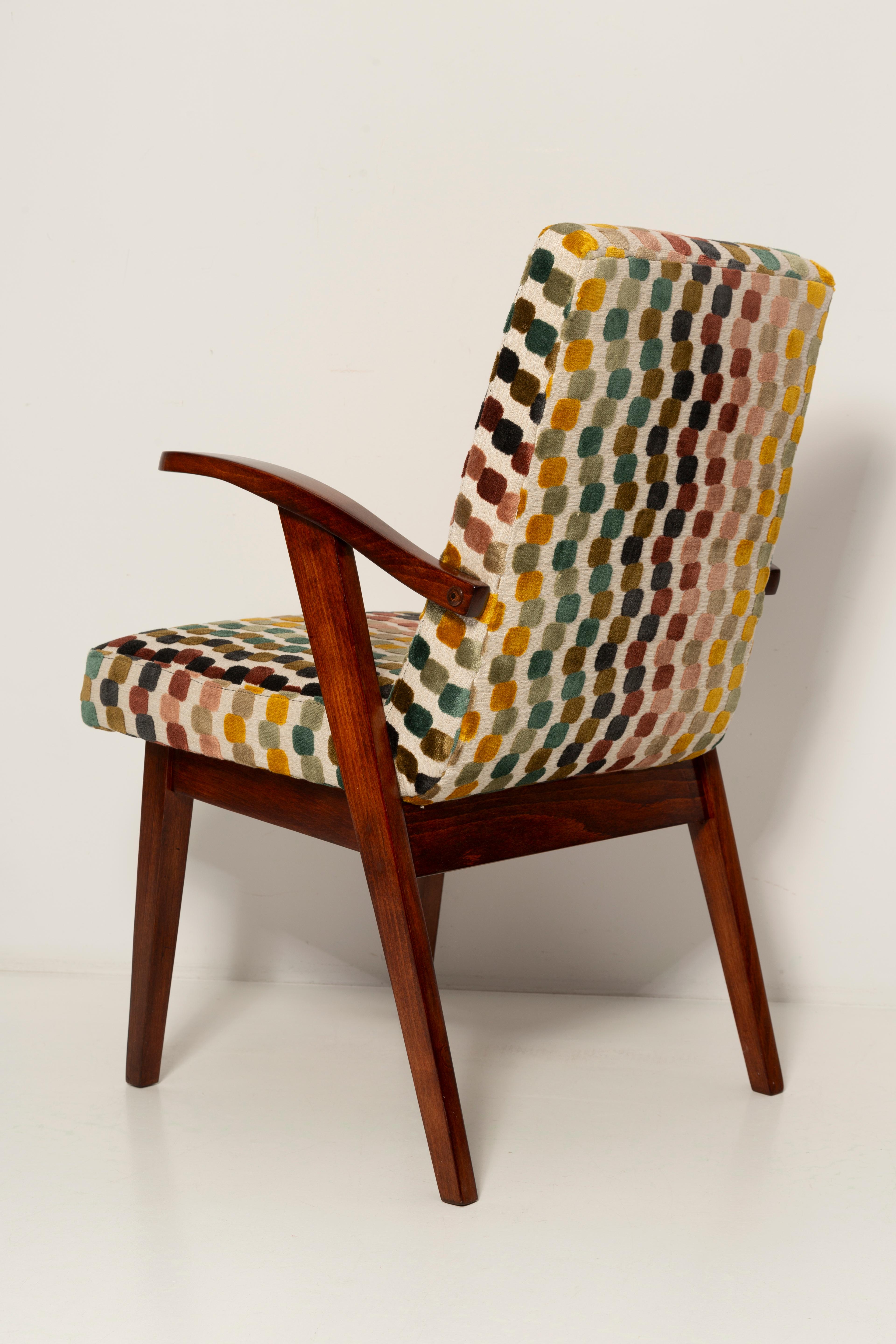 Mid Century Orphisme Multicolored Velvet Armchair by M. Puchala, Europe, 1960s For Sale 1