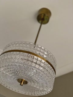 Mid-Century Orrefors Glass & Brass Hallway Pendant. 1960s