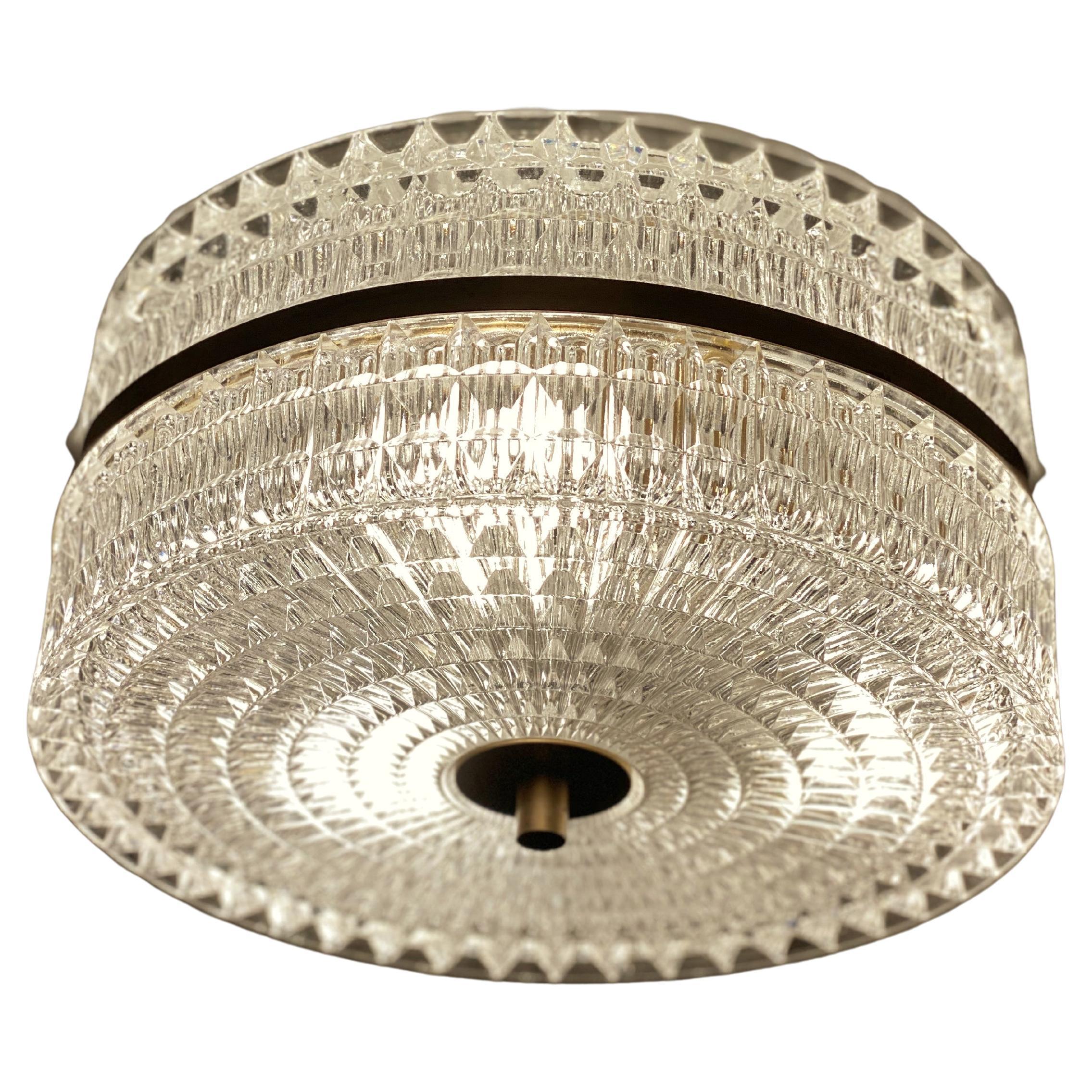 Mid-Century Orrefors Glass 
Brass Hallway Pendant. 1960s For Sale