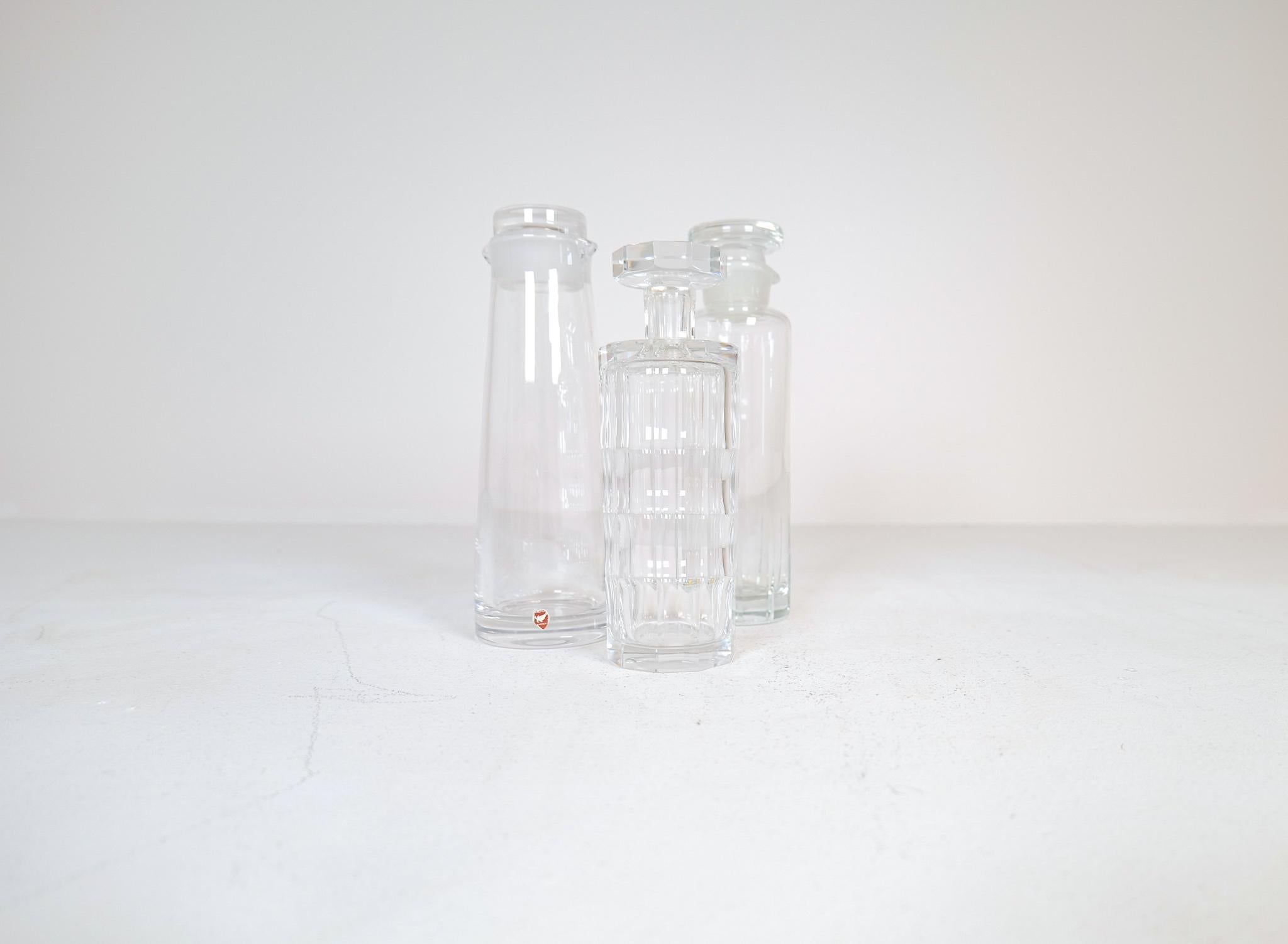 Swedish Mid-Century Orrefors Kosta and Johansfors Crystal Decanters with Stopper Sweden