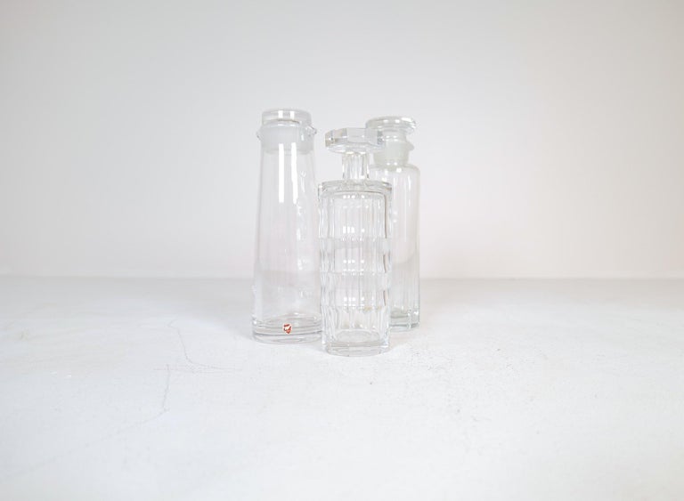 Swedish Mid-Century Orrefors Kosta and Johansfors Crystal Decanters with Stopper Sweden For Sale