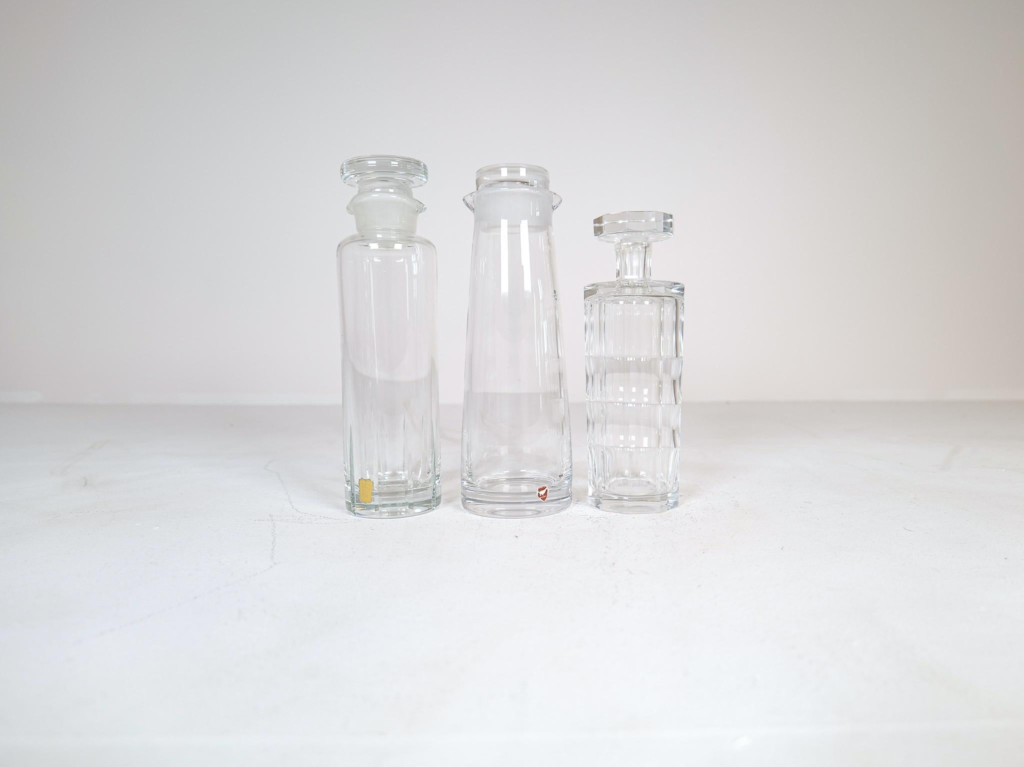 Mid-Century Orrefors Kosta and Johansfors Crystal Decanters with Stopper Sweden 1