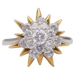 Vintage Mid-Century Oscar Heyman and Bros. Diamond Plat. 18k Yellow Gold Starburst Ring