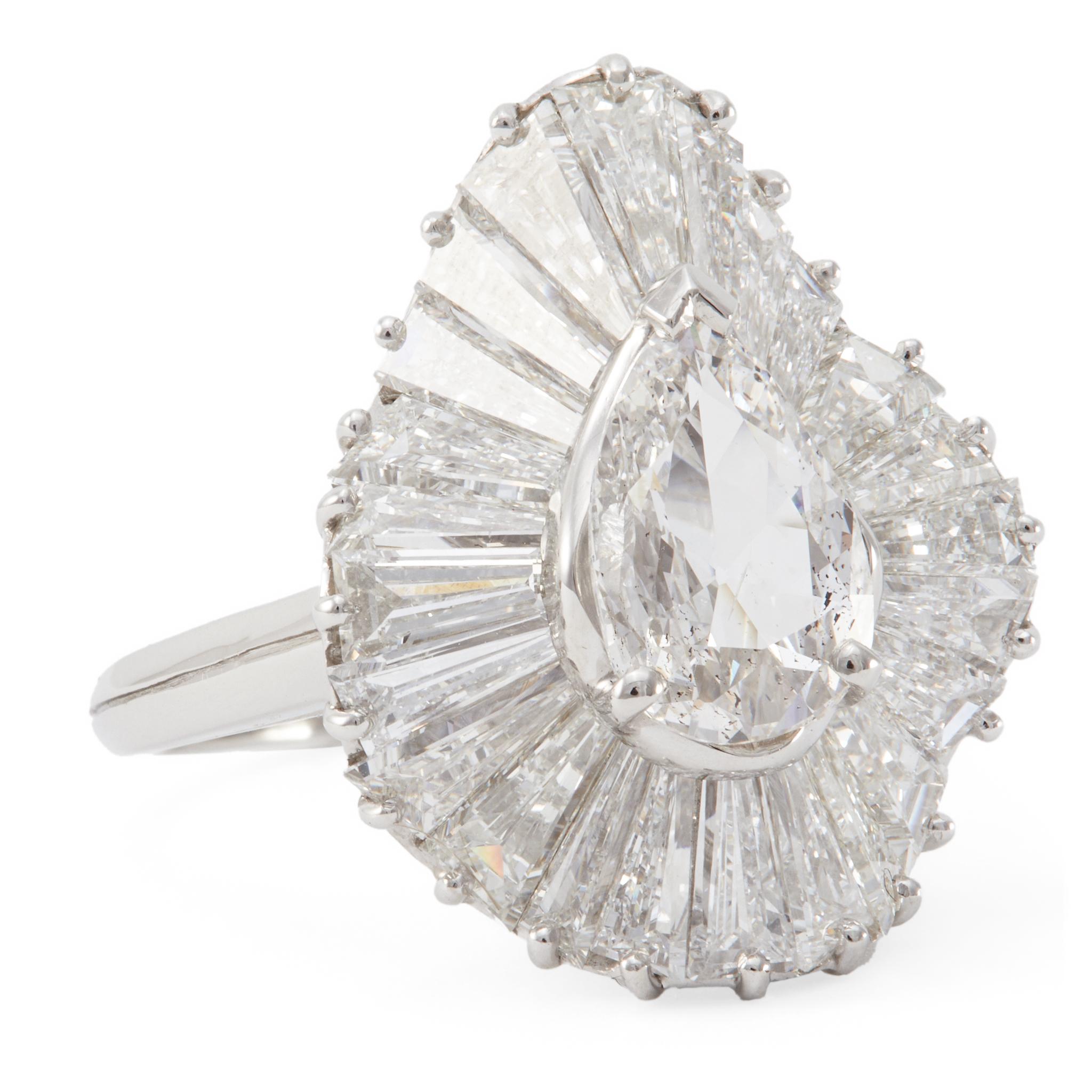 Mid Century Oscar Heyman Bros GIA 1.01 Pear Cut Diamond Platinum Ballerina Ring 1