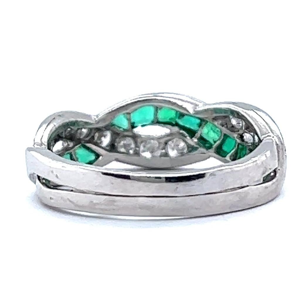 Mid Century Oscar Heyman Diamond Emerald Platinum Twisted Ring 1