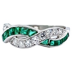 Mid Century Oscar Heyman Diamond Emerald Platinum Twisted Ring