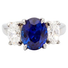 Midcentury Oscar Heyman Sapphire and Diamond Platinum Three Stone Ring