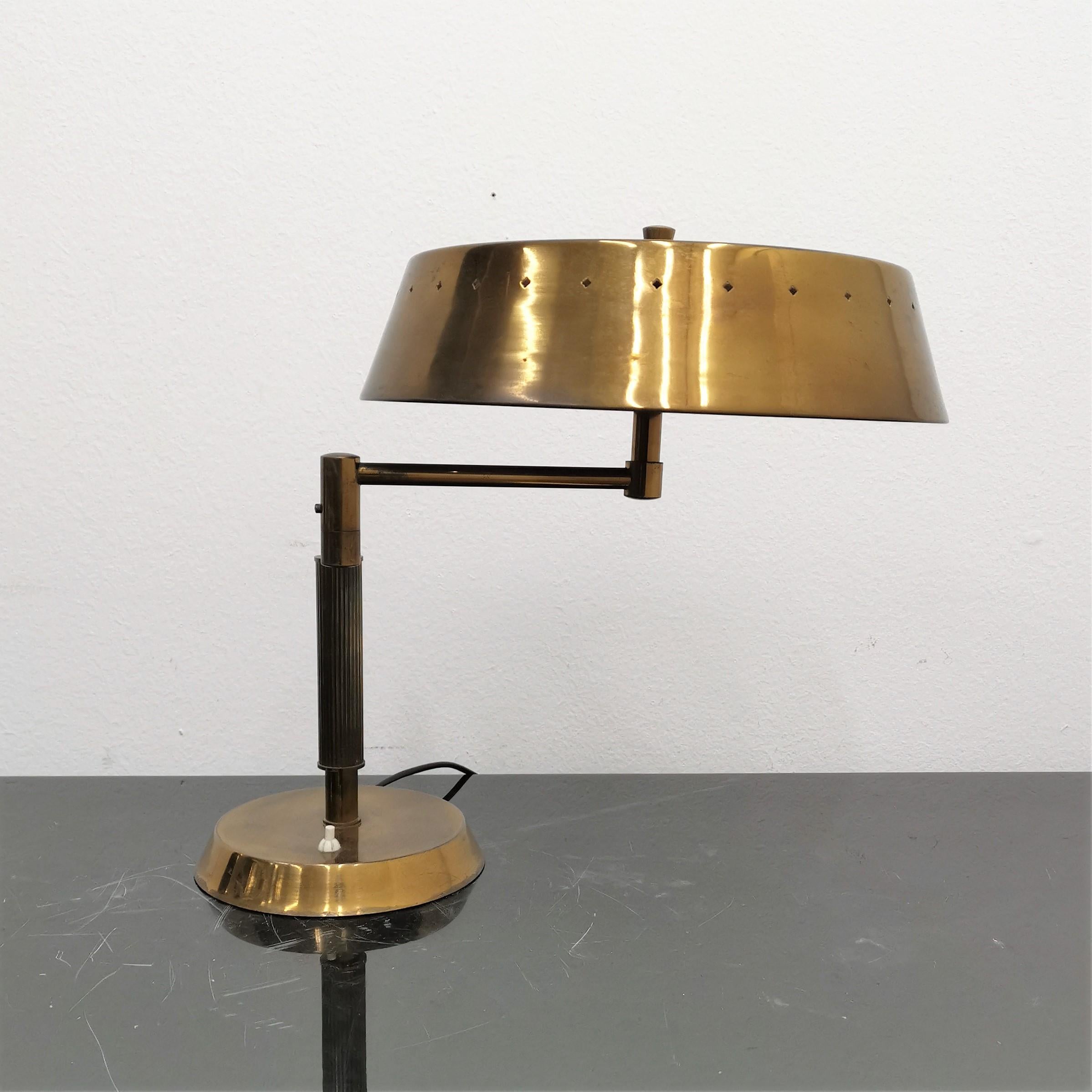 Mid-Century Oscar Torlasco Brushed Brass Swing-Arm Table Lamp 50s, Italy 5