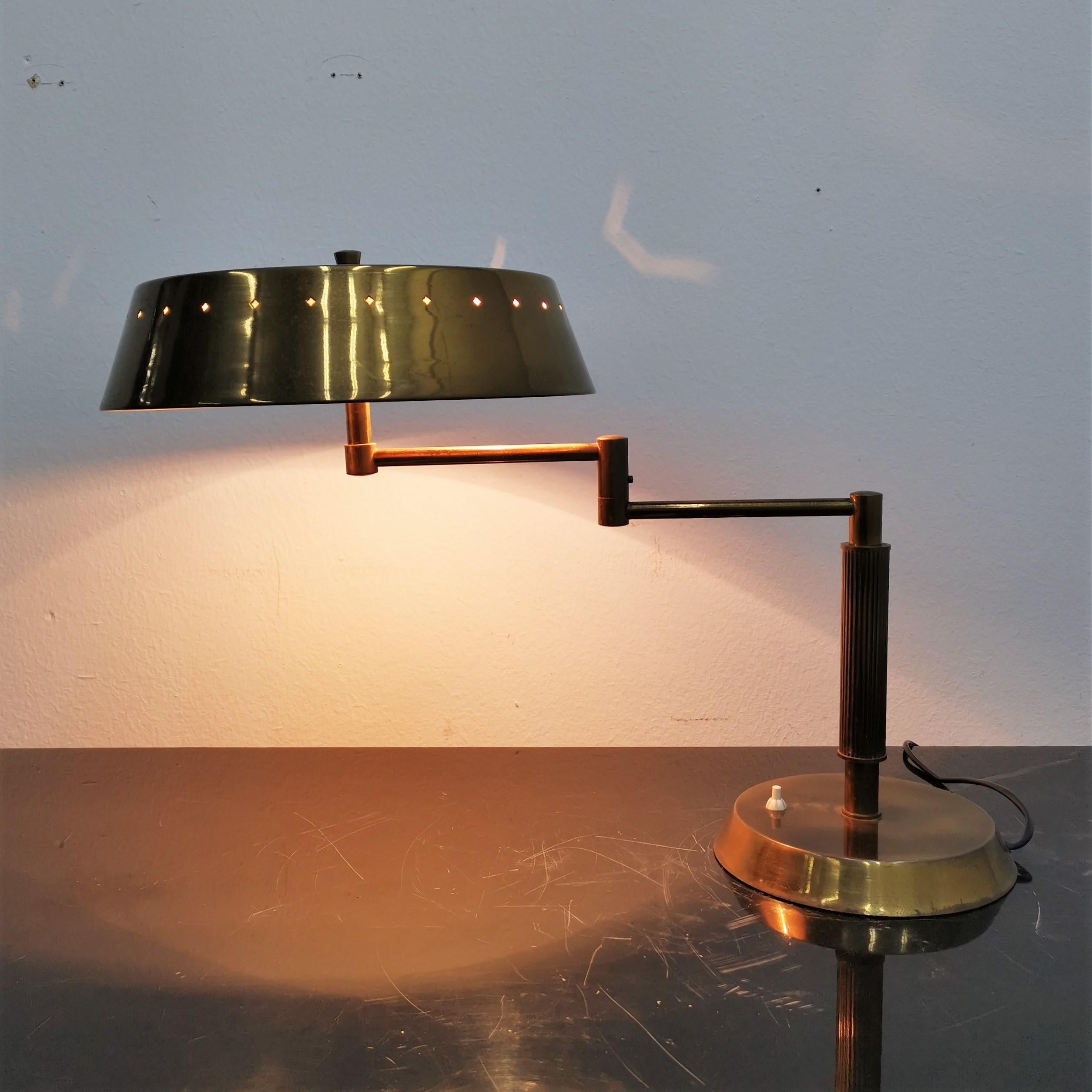 Mid-Century Oscar Torlasco Brushed Brass Swing-Arm Table Lamp 50s, Italy 6