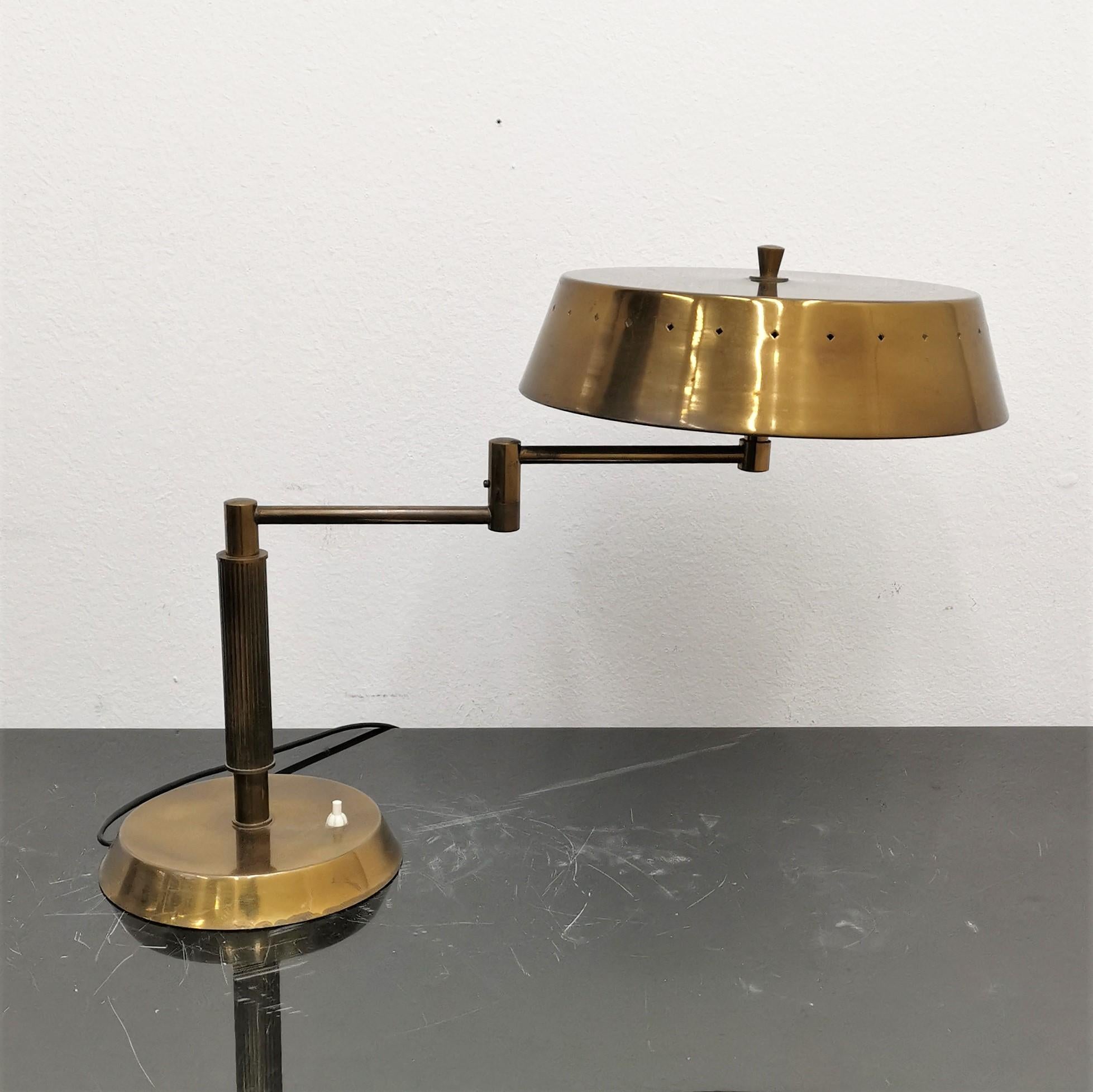 Mid-Century Oscar Torlasco Brushed Brass Swing-Arm Table Lamp 50s, Italy 7