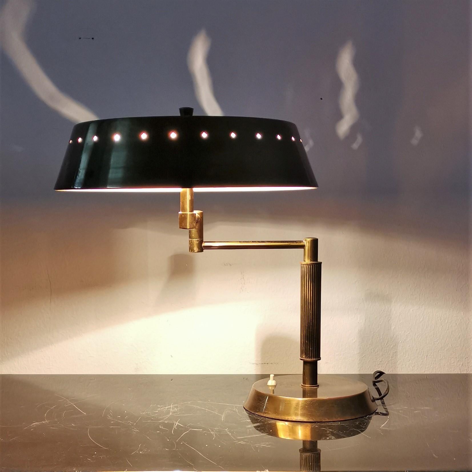 Mid-Century Oscar Torlasco Brushed Brass Swing-Arm Table Lamp 50s, Italy 8
