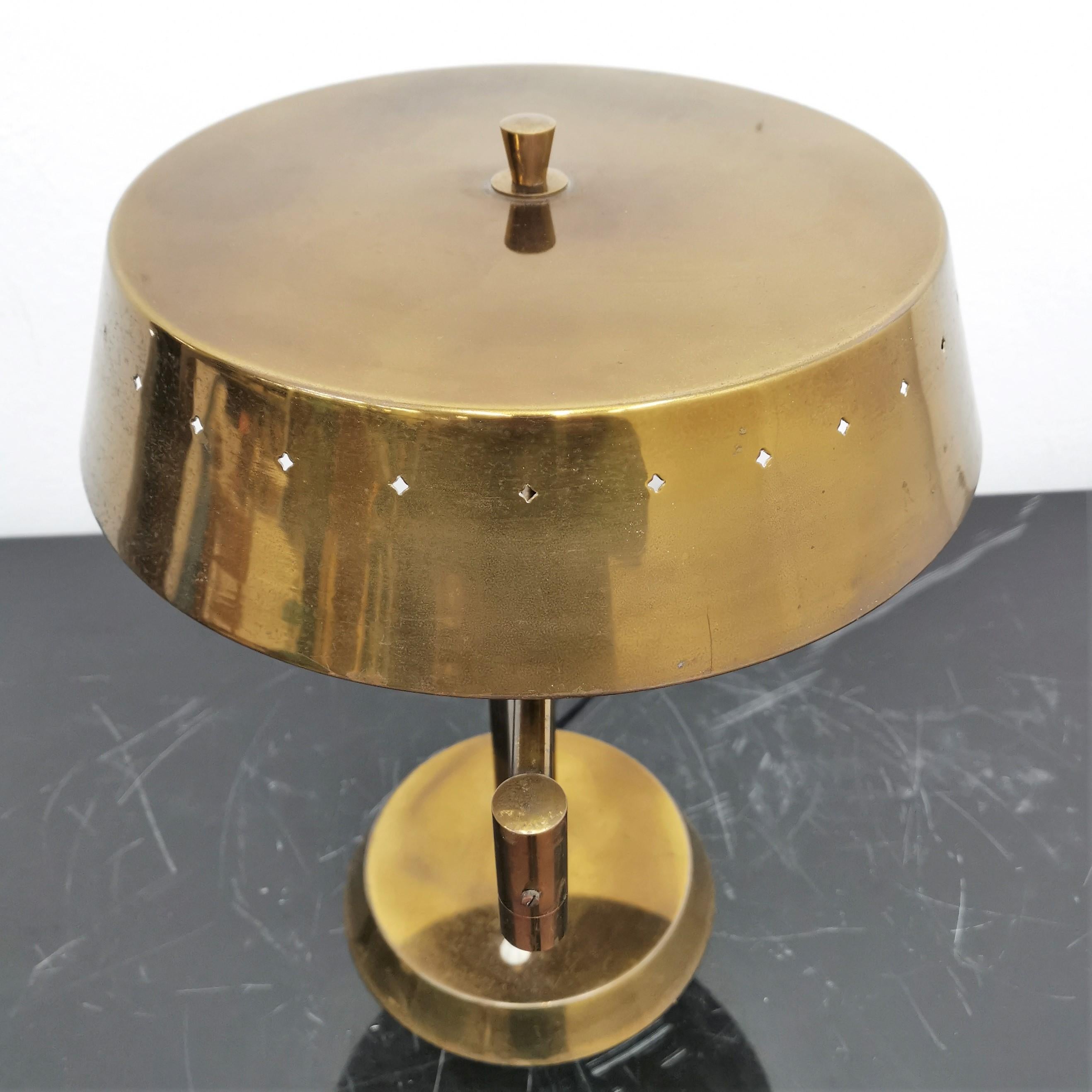 Italian Mid-Century Oscar Torlasco Brushed Brass Swing-Arm Table Lamp 50s, Italy