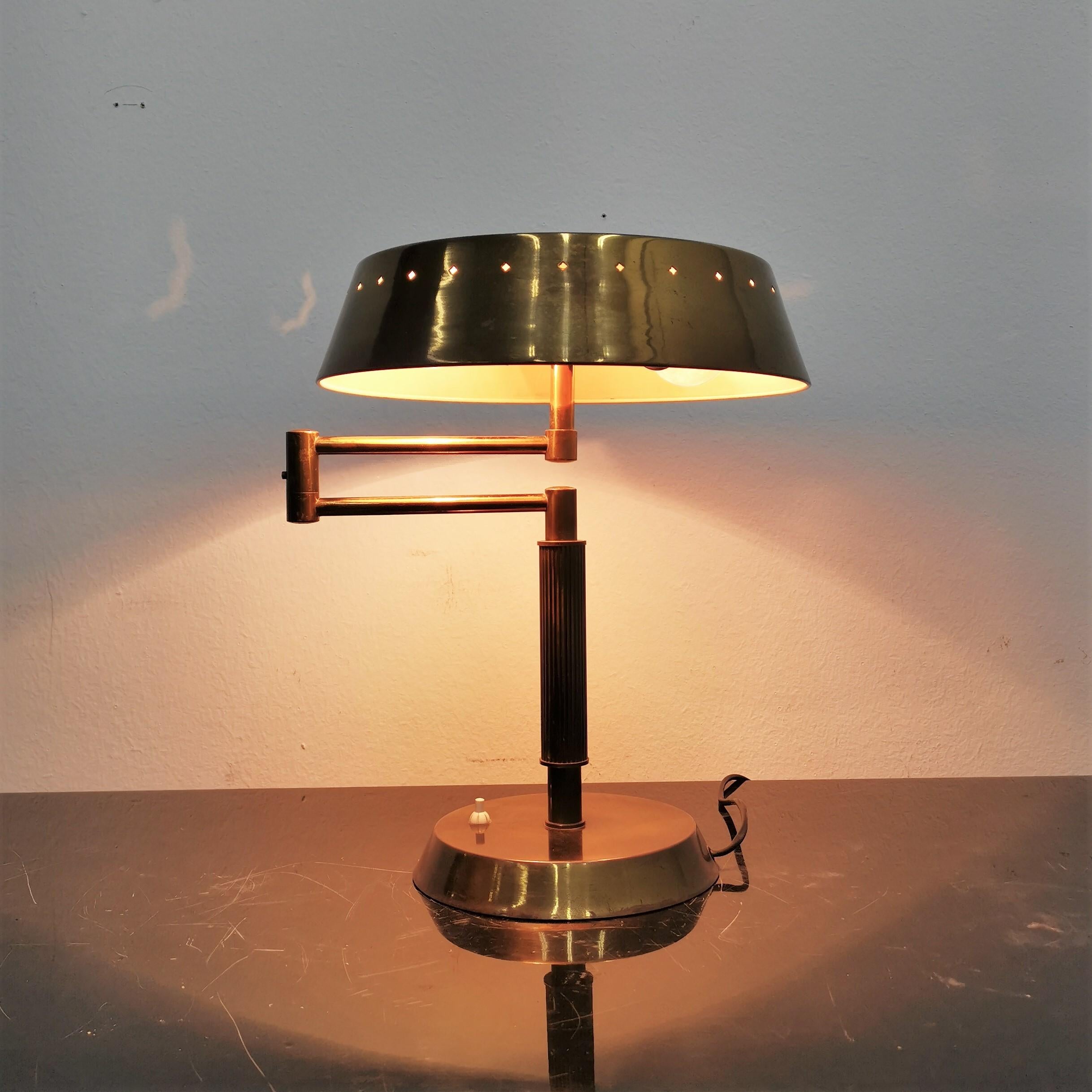 Mid-Century Oscar Torlasco Brushed Brass Swing-Arm Table Lamp 50s, Italy 1