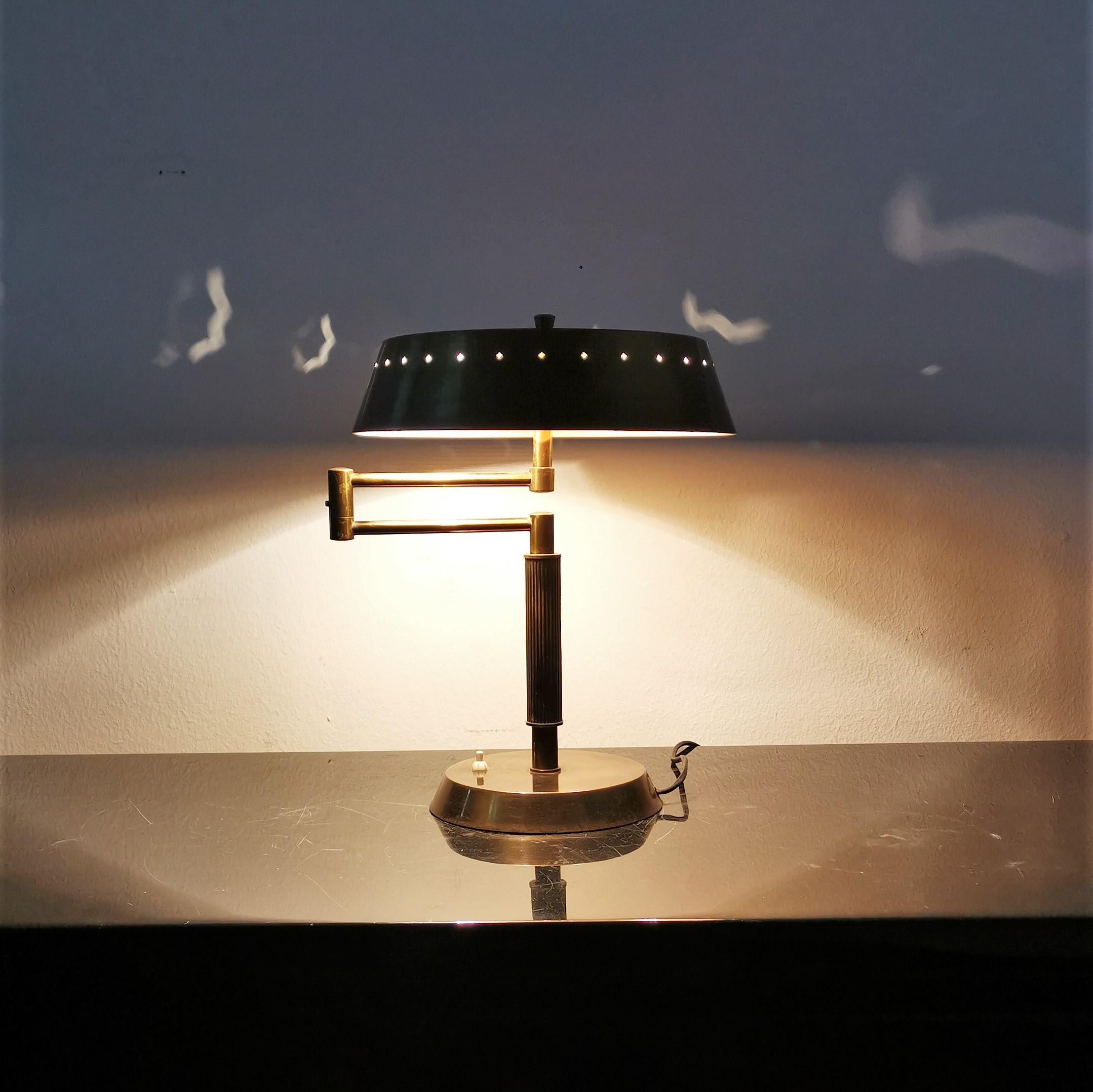 Mid-Century Oscar Torlasco Brushed Brass Swing-Arm Table Lamp 50s, Italy 3