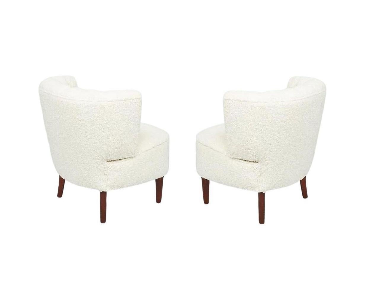 Mid-Century Otto Schultz Lounge Chairs in Bouclé, Sweden, ca 1950s For Sale 5