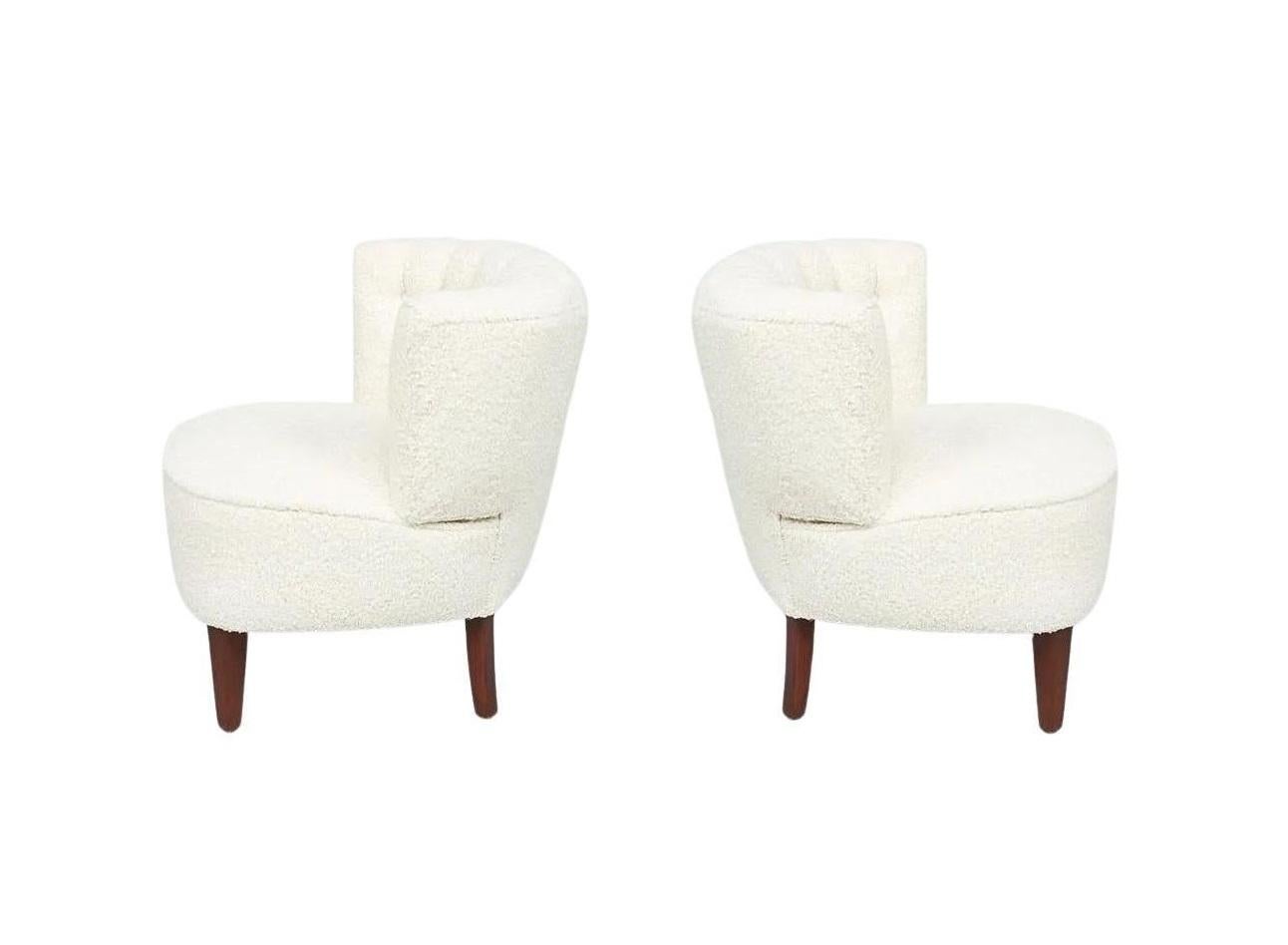 Mid-Century Otto Schultz Lounge Chairs in Bouclé, Sweden, ca 1950s For Sale 7