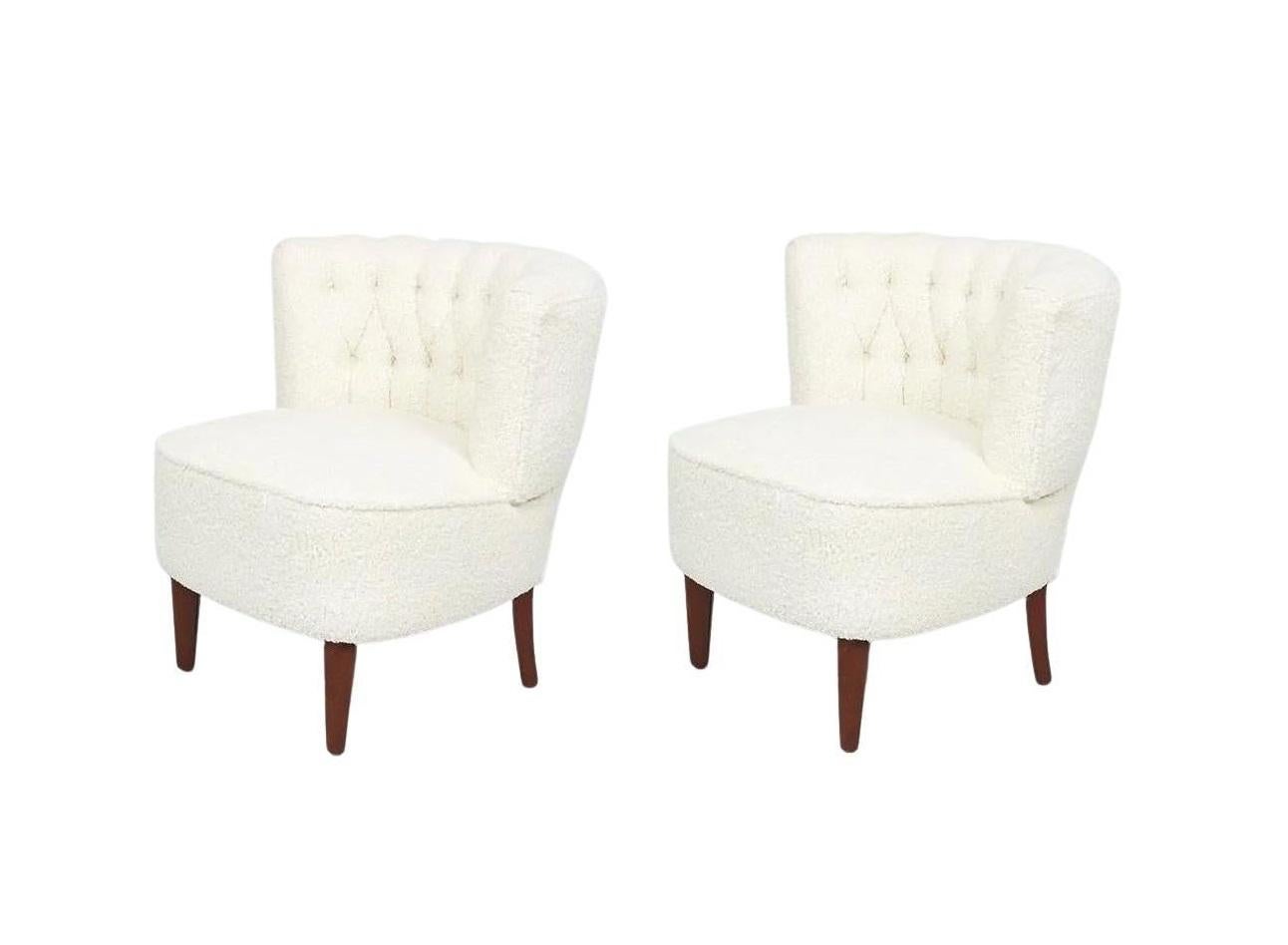 Mid-Century Otto Schultz Lounge Chairs in Bouclé, Sweden, ca 1950s For Sale 1