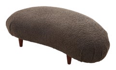 Midcentury Ottoman Reupholstered in Charcoal Faux Shearling