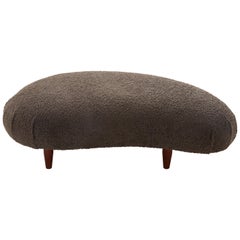 Midcentury Ottoman Reupholstered in Charcoal Faux Shearling