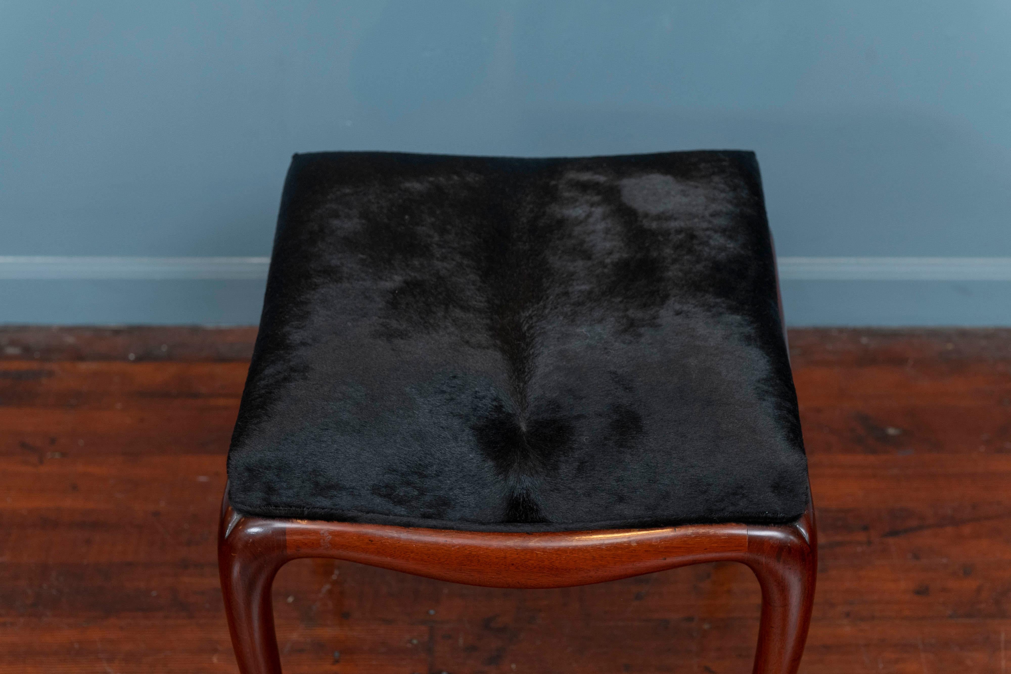 American Mid-Century Ottoman with Cowhide Upholstery For Sale