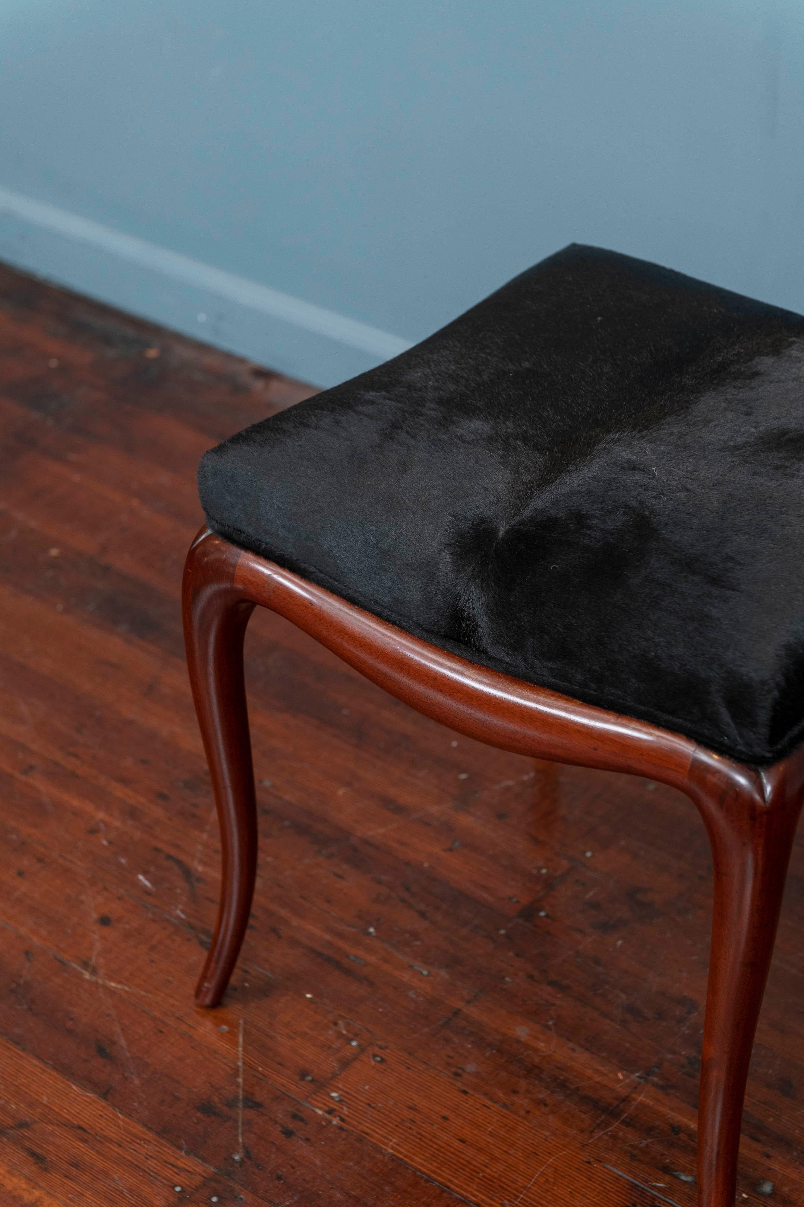 Mid-Century Ottoman with Cowhide Upholstery In Good Condition For Sale In San Francisco, CA