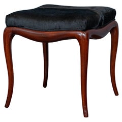 Retro Mid-Century Ottoman with Cowhide Upholstery