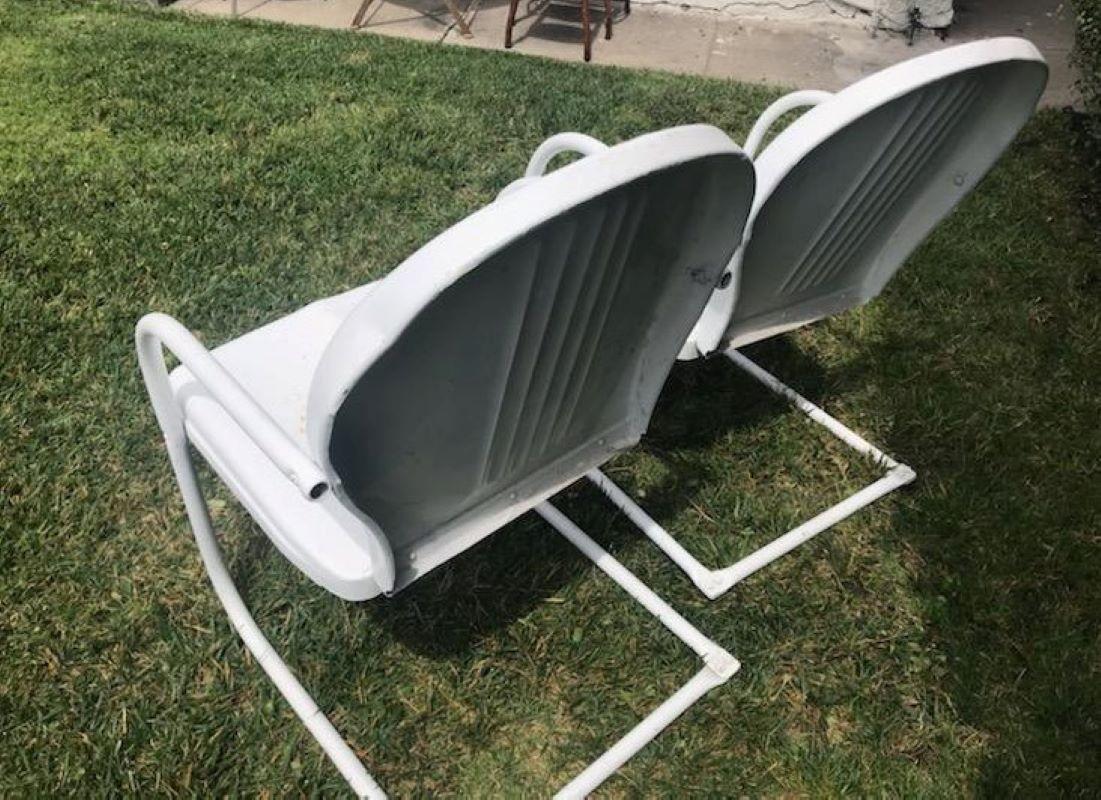 Midcentury Out Door Chairs in Old White Paint, Pair In Good Condition For Sale In Los Angeles, CA