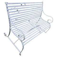 Mid Century Outdoor Garden Patio Porch Zinc Strap Iron Bench