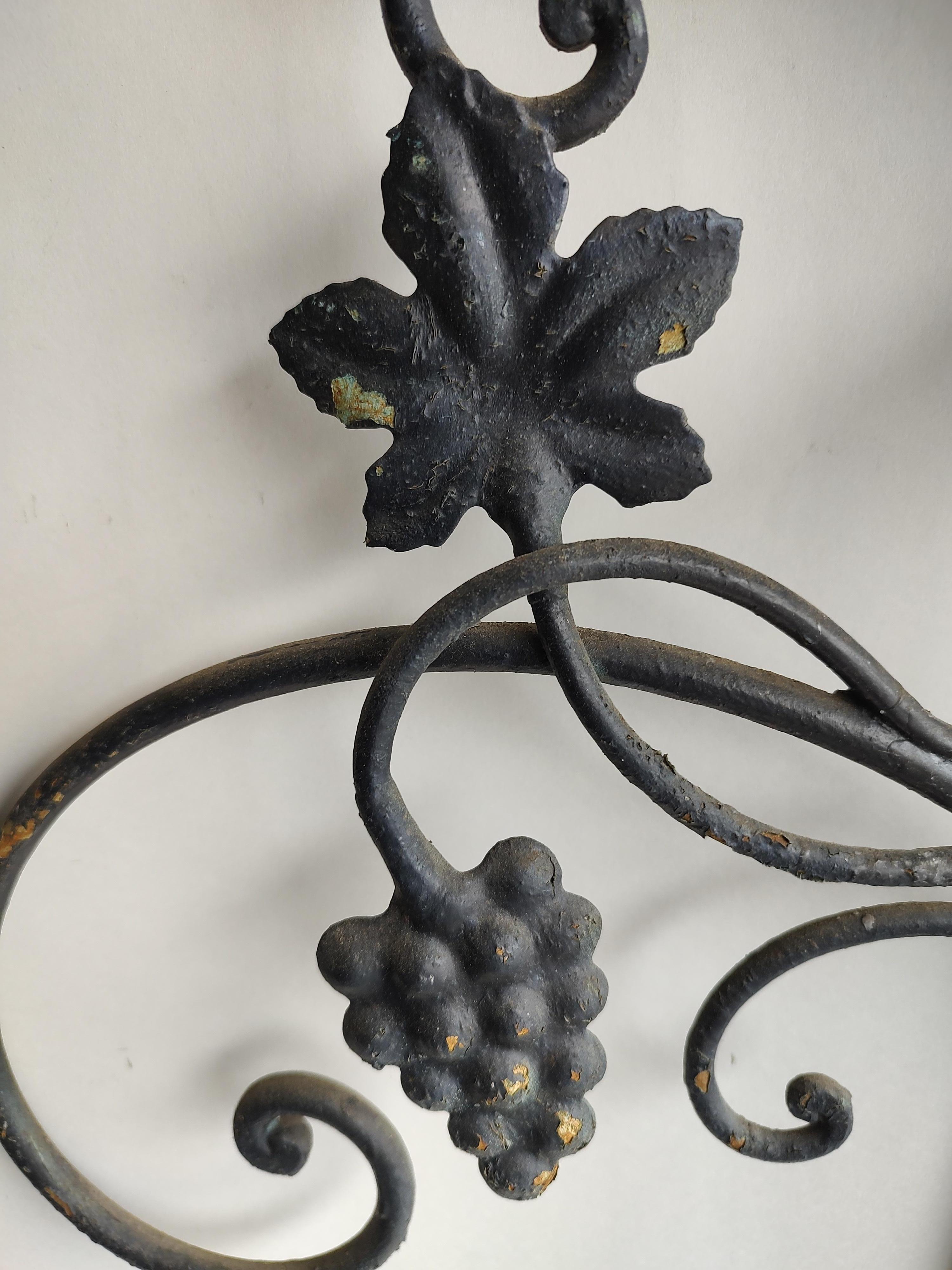 Hollywood Regency Midcentury Outdoor Iron Plant Candle or Vase Holder Grape & Leaf Design C1955