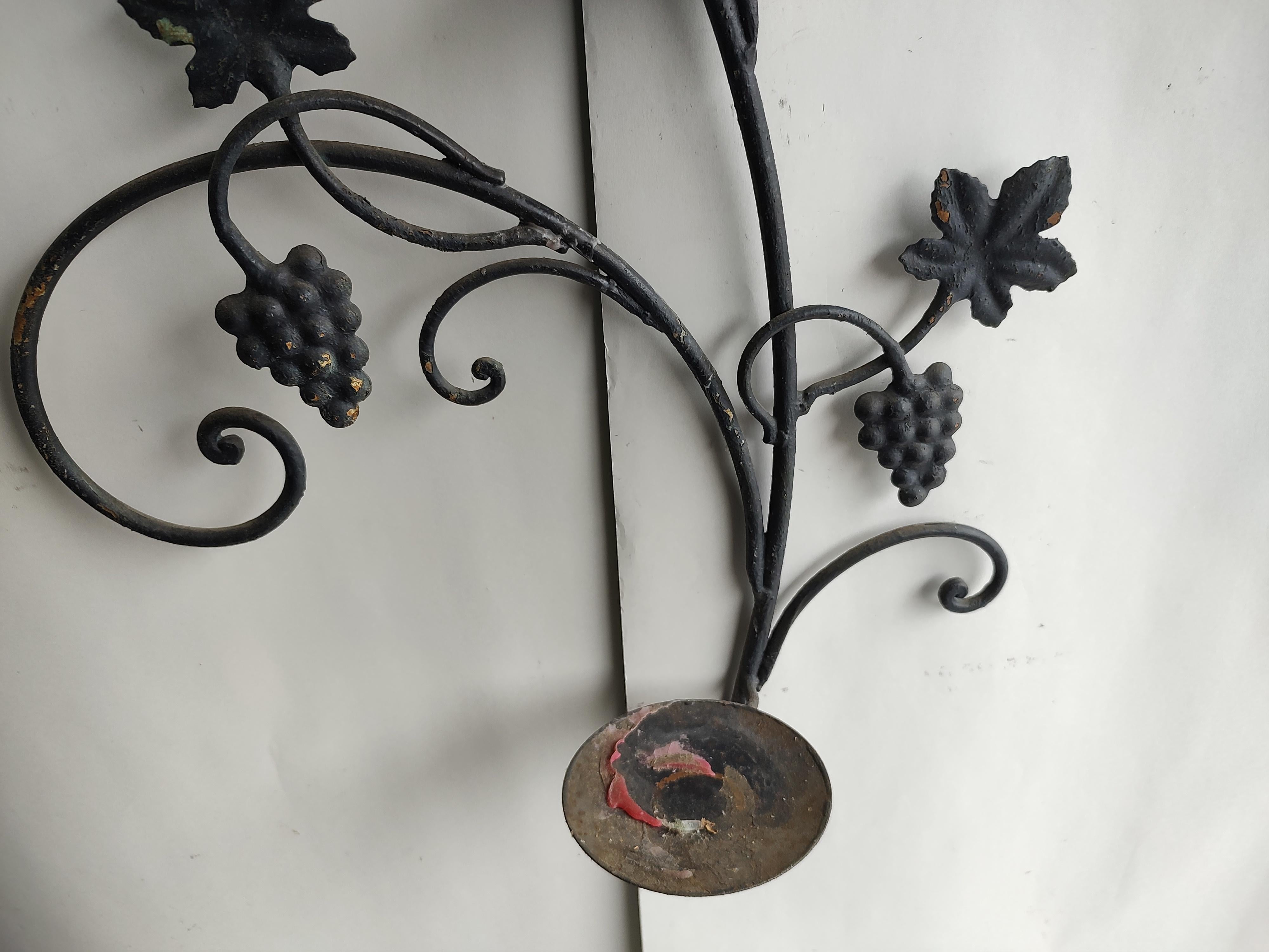 Mid-20th Century Midcentury Outdoor Iron Plant Candle or Vase Holder Grape & Leaf Design C1955
